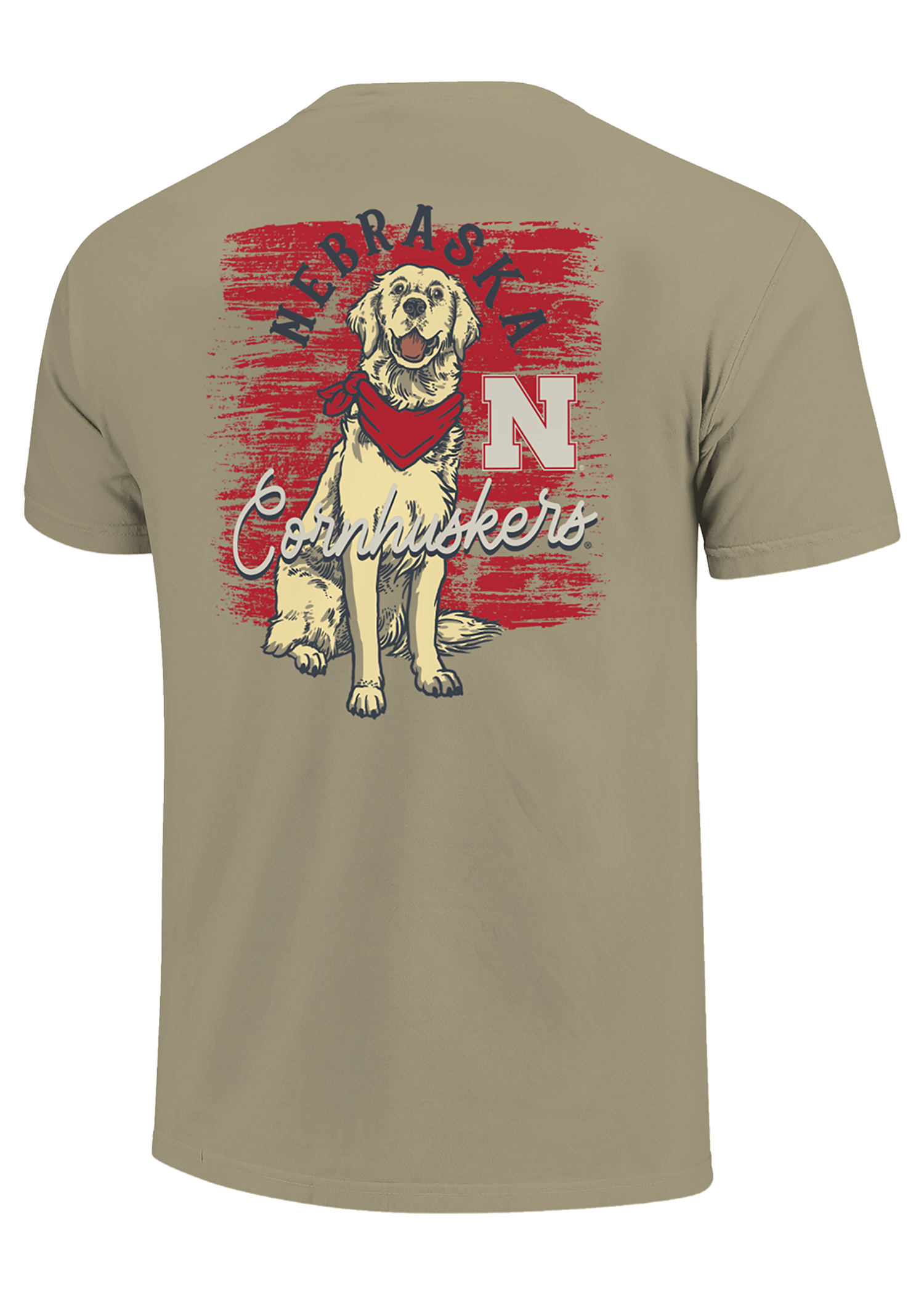 Khaki Men’s Short Sleeve T-Shirt – Dog Graphic Back