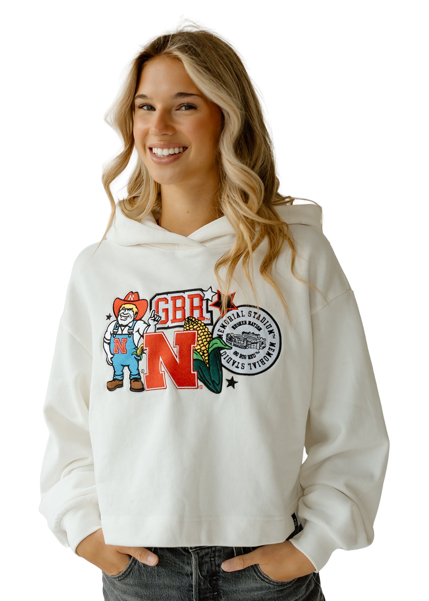 White Nebraska Patch Hoodie