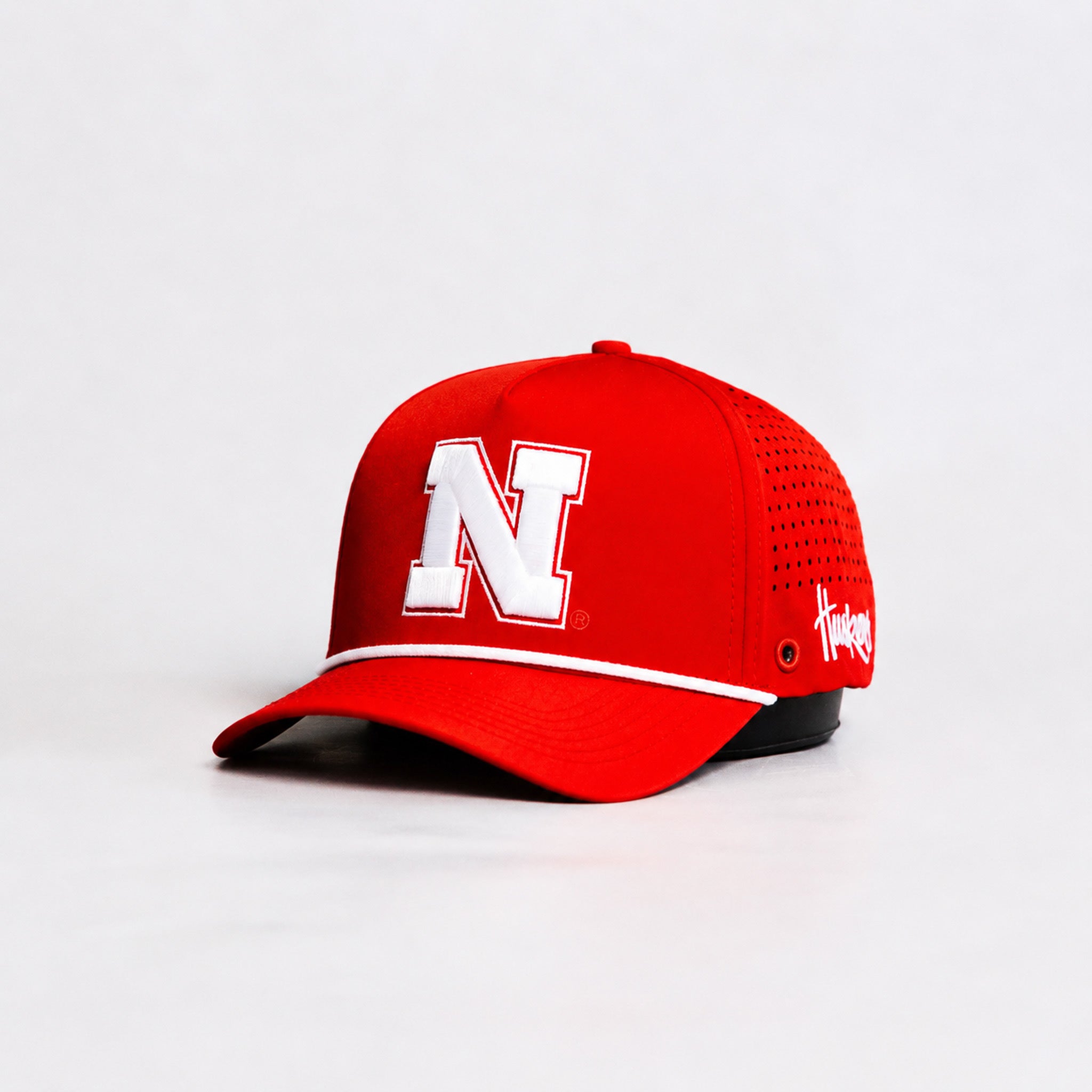 Wood n Grail Tee-Box Performance Hat in Red, Curved Bill, Snapback - Nebraska Cornhuskers