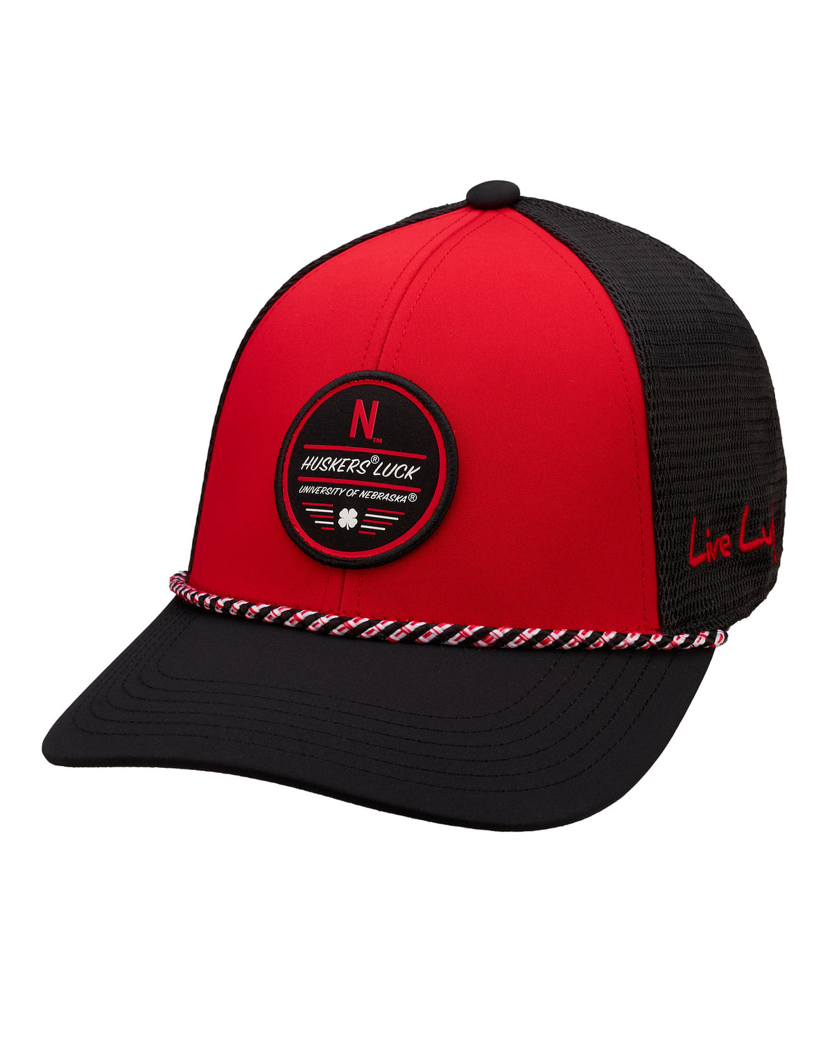 Black Clover Golf Nebraska Gamer Rope Hat in Red and Black, Pre-Curved Bill, Snapback - Nebraska Cornhuskers