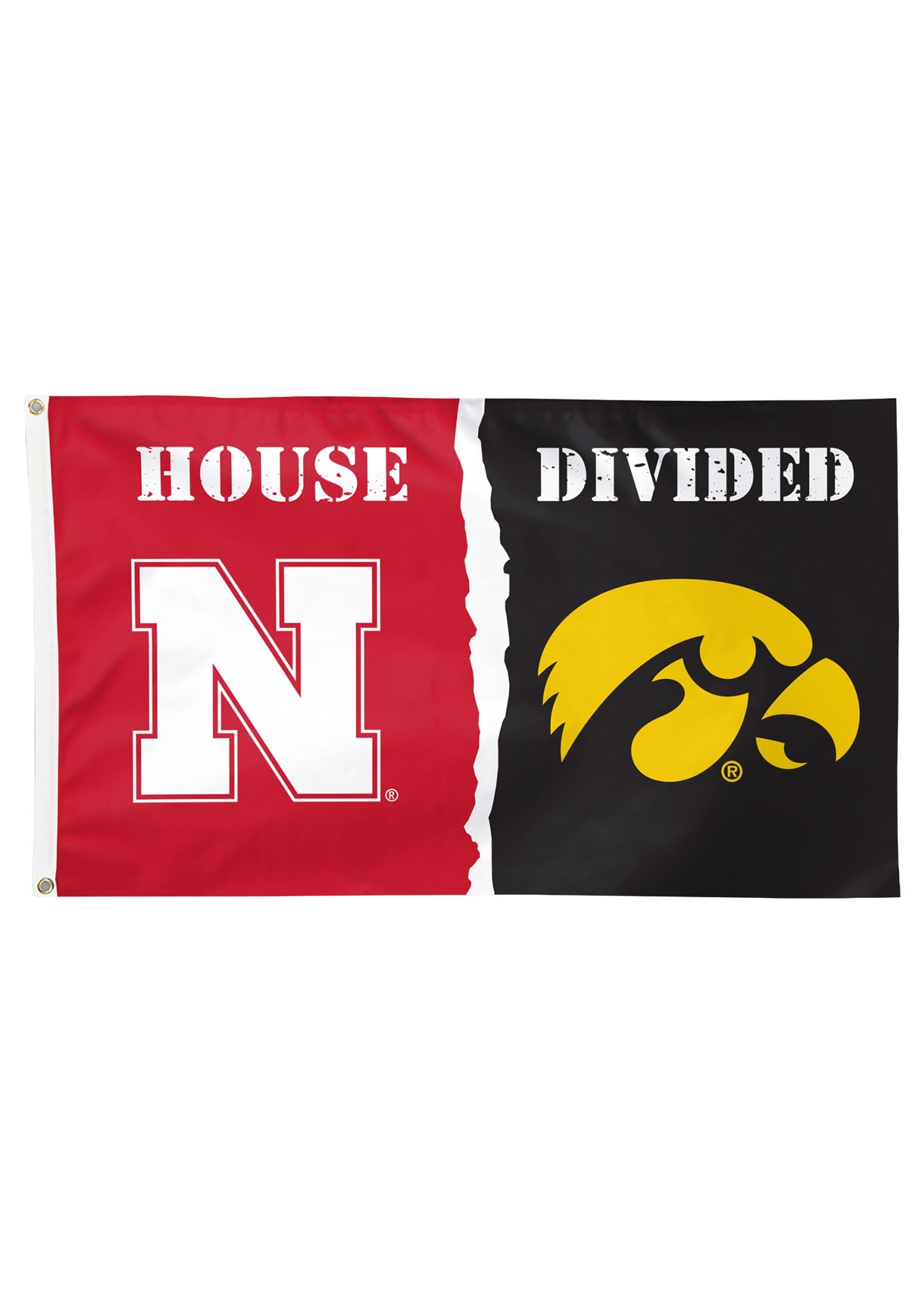 Nebraska Iowa House Divided - Deluxe Flag Single Sided Silk Screened 3ft x 5ft Nebraska Cornhuskers