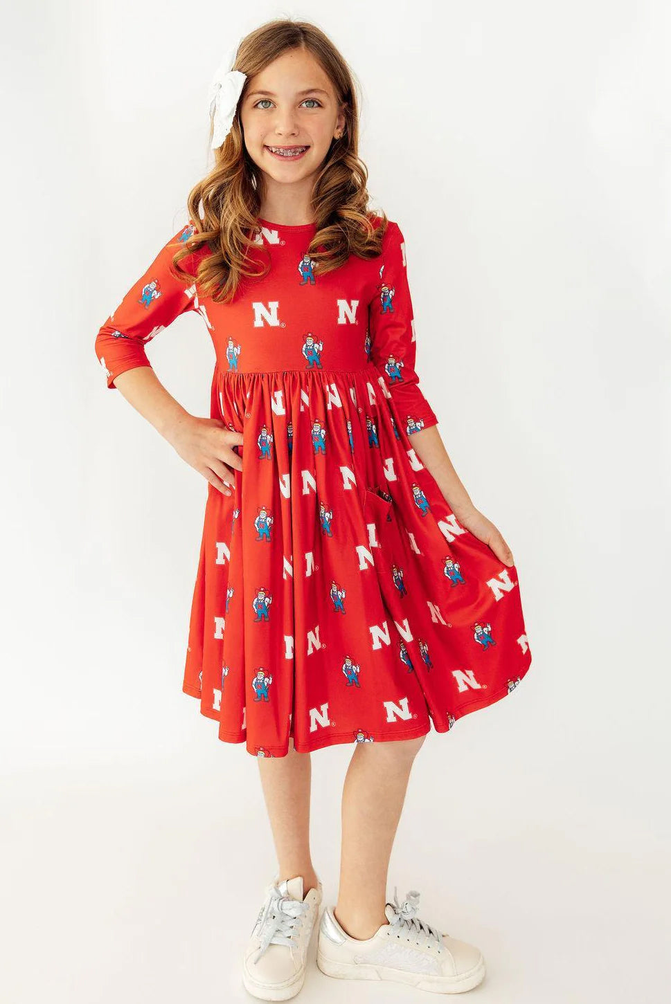 Nebraska Red Herbie Husker 3/4 Sleeve Pocket Twirl Dress, Toddler - Nebraska Cornhuskers