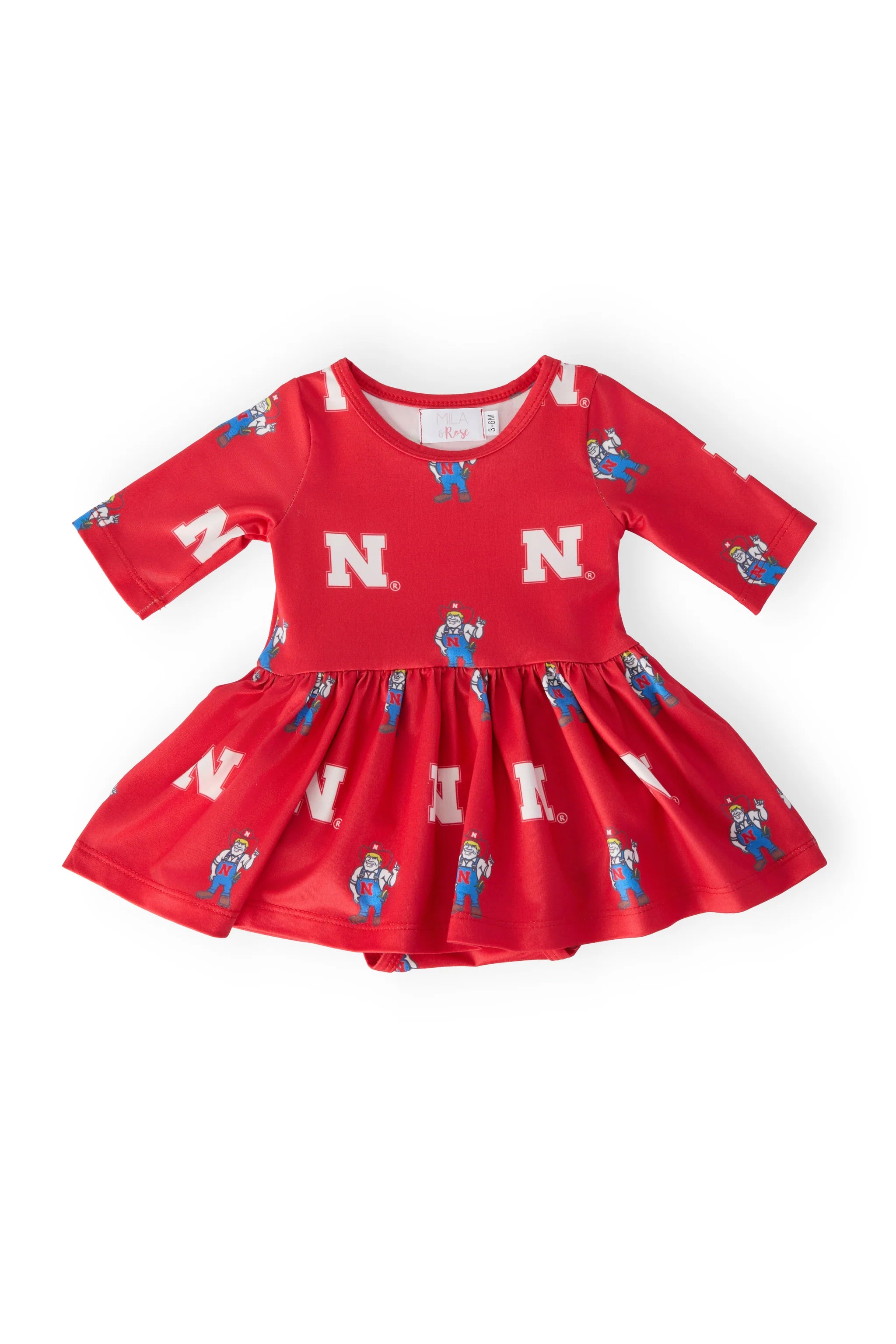 Nebraska Red Herbie Husker 3/4 Sleeve Twirl Bodysuit, Infant - Nebraska Cornhuskers