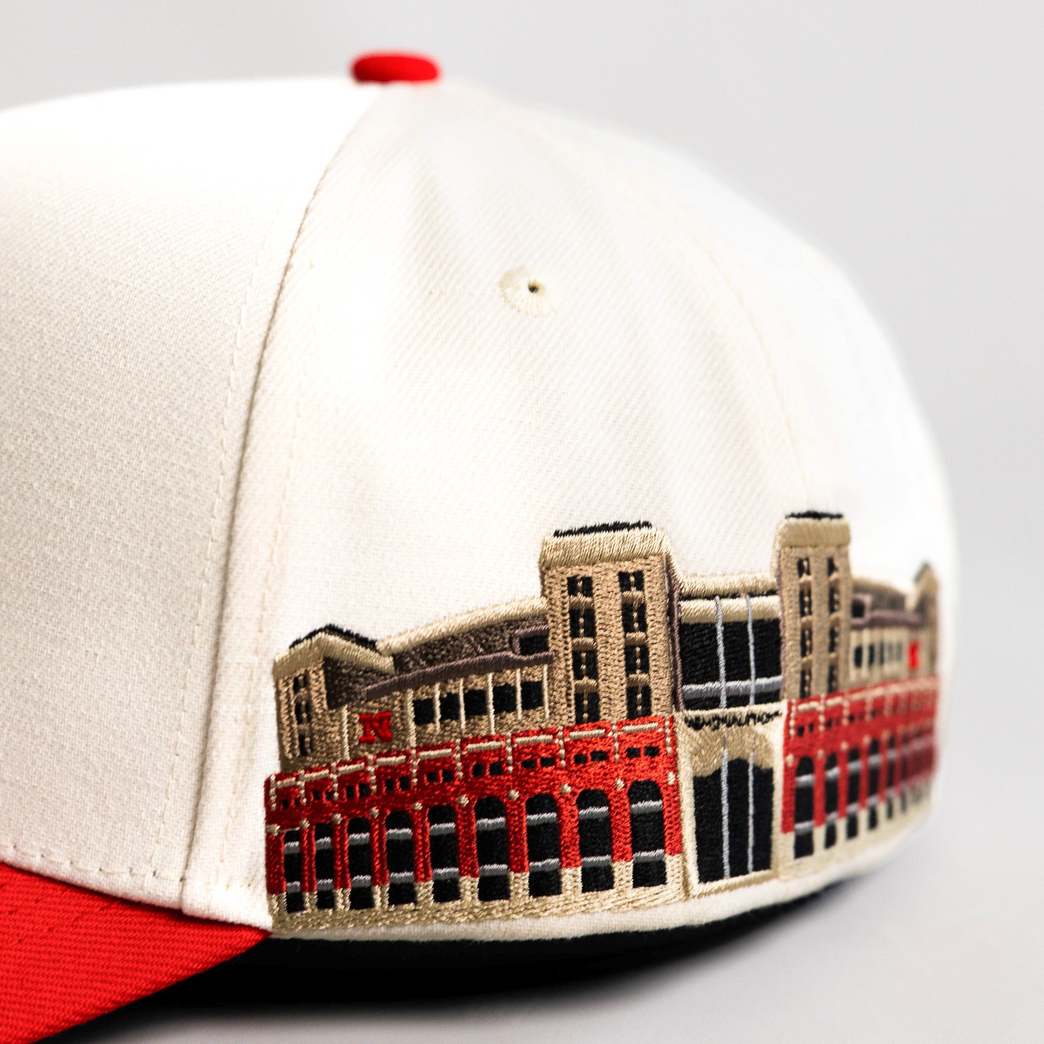 Wood n Grail Embroidered Stadium Hat in Cream, Curved Bill, Snapback - Nebraska Cornhuskers