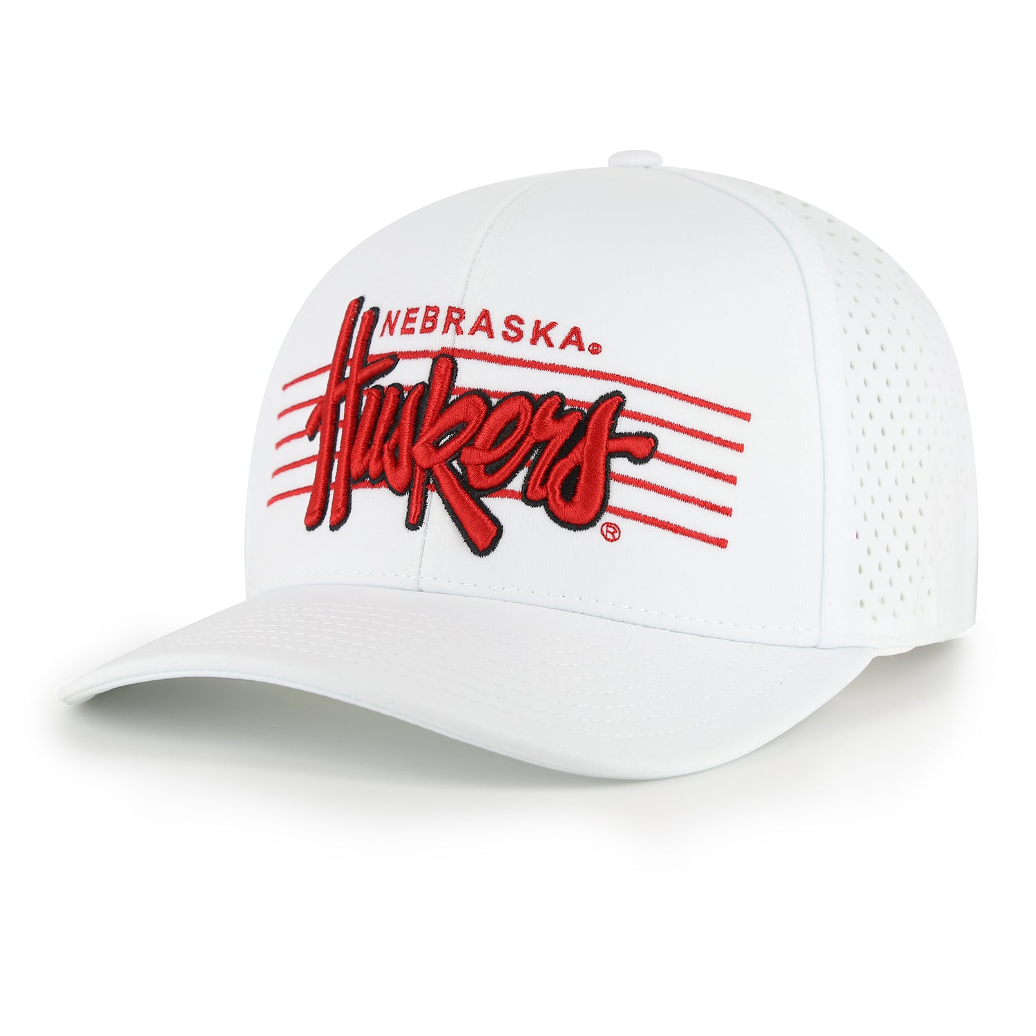 NeoCool Perforated 6-Panel White Hat, Curved Bill, Snapback - Nebraska Cornhuskers