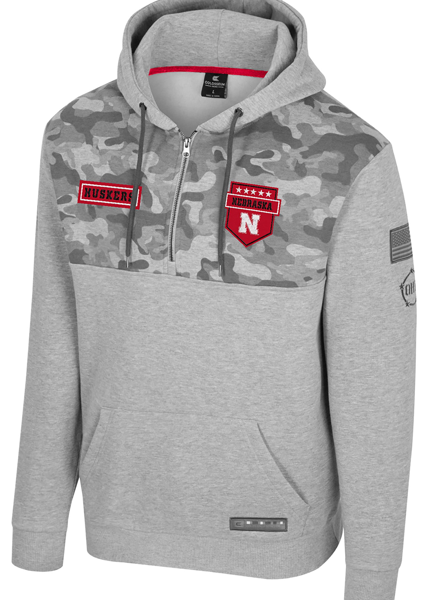 Nebraska Huskers Gray Camo-Panel OHT ½ Zip Hoodie