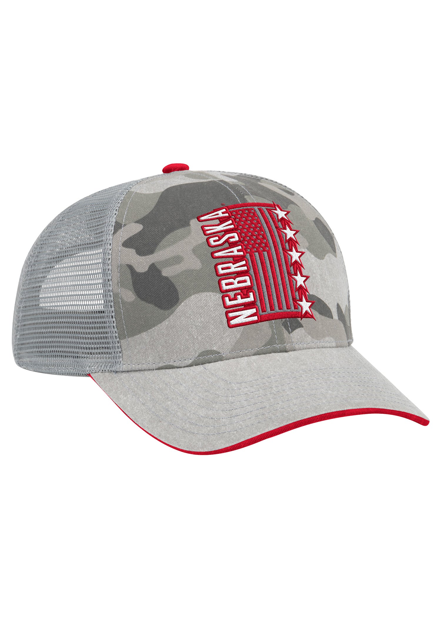 Nebraska Huskers OHT Camo & Mesh Snapback Hat