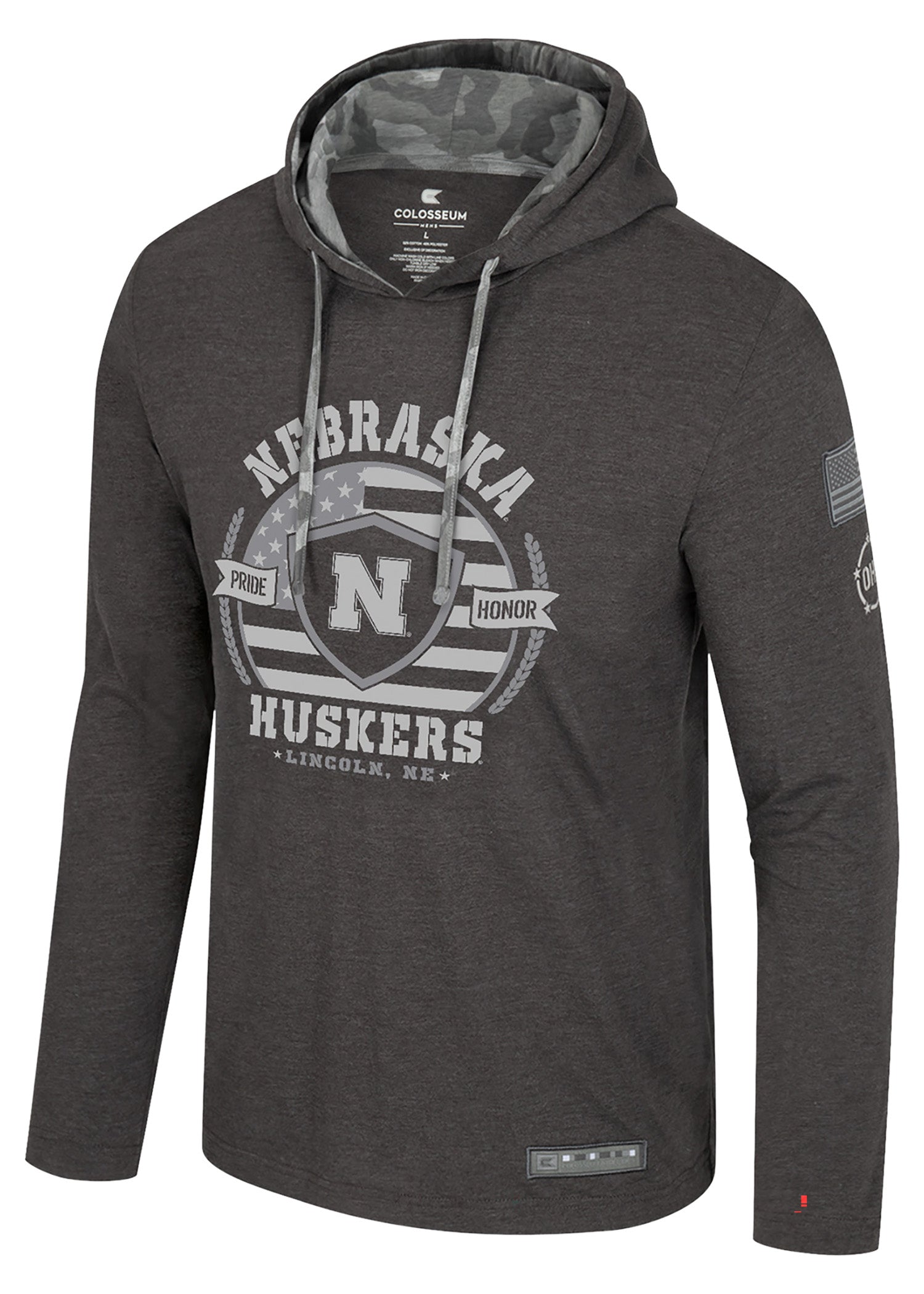 Nebraska Huskers Gray OHT Long Sleeve Hooded Tee