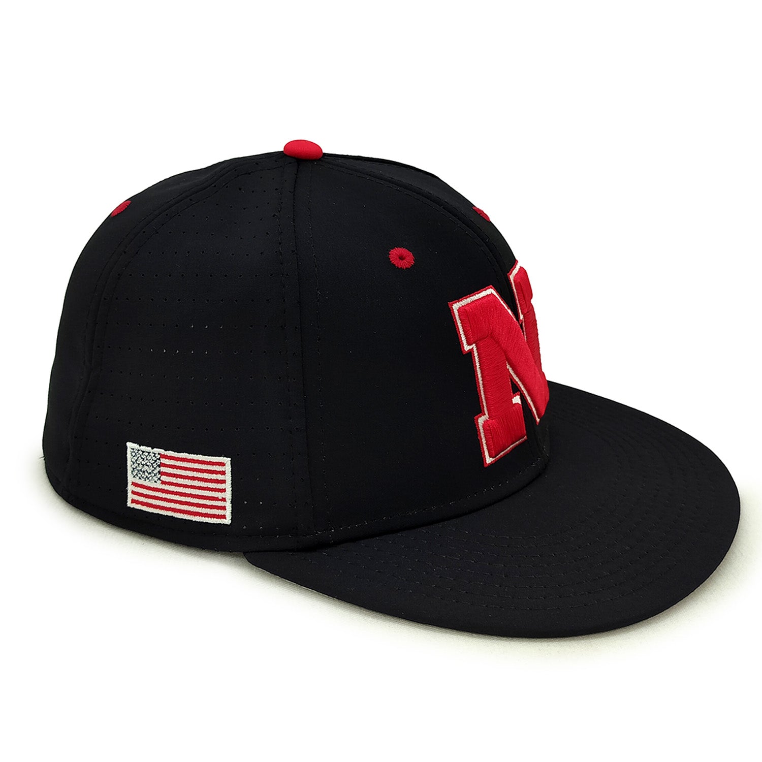 Perforated Gamechanger in American Black Fitted Hat, Flat Bill, Fitted - Nebraska Cornhuskers