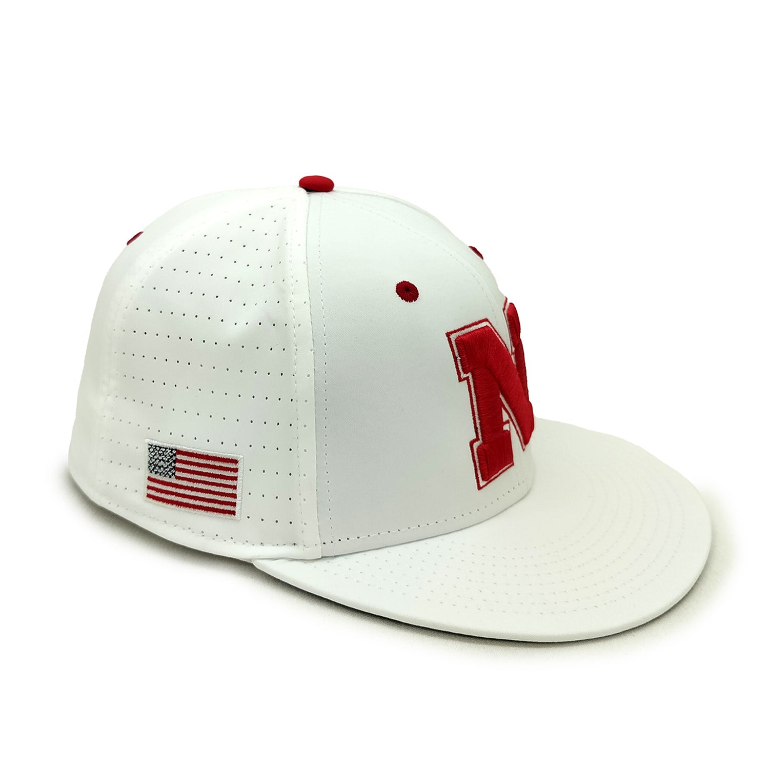 Perforated Gamechanger in American White Fitted Hat, Flat Bill, Fitted - Nebraska Cornhuskers