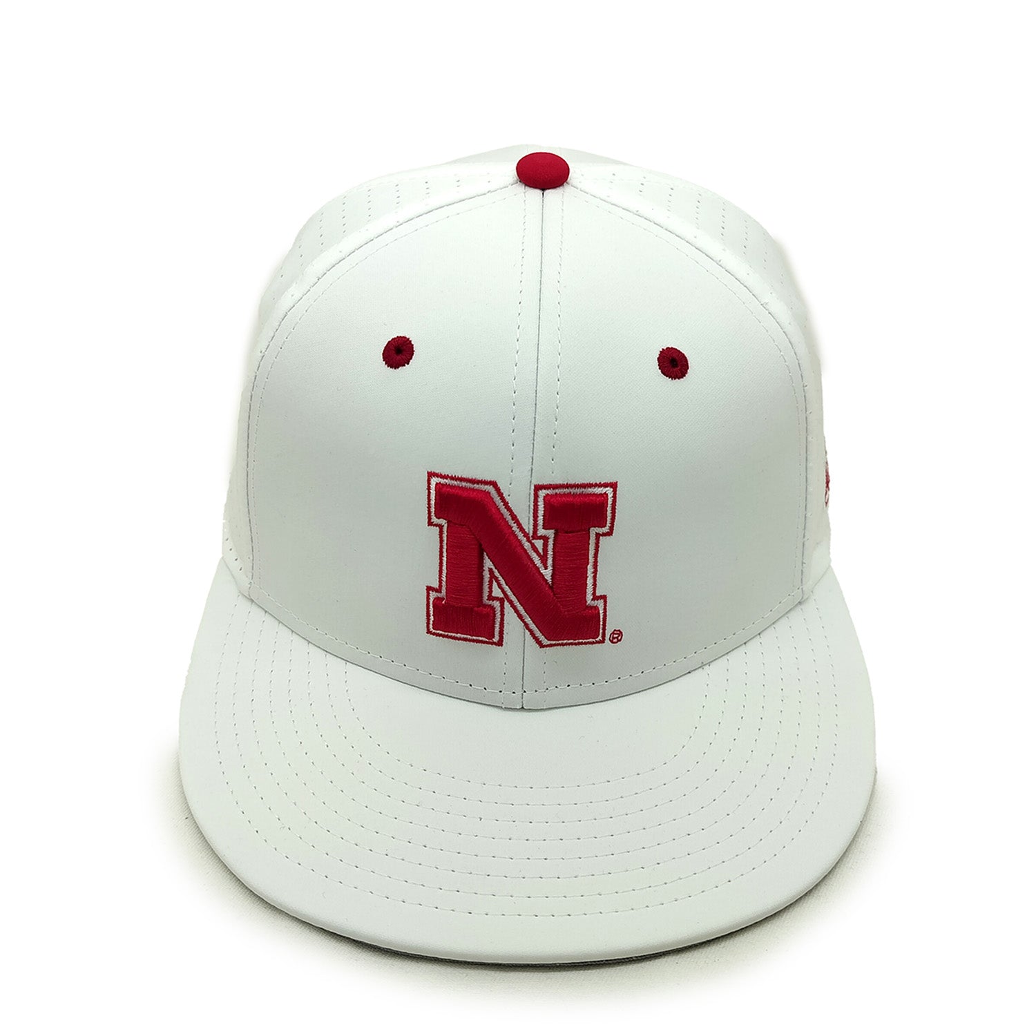 Perforated Gamechanger in White Fitted Hat, Flat Bill, Fitted - Nebraska Cornhuskers