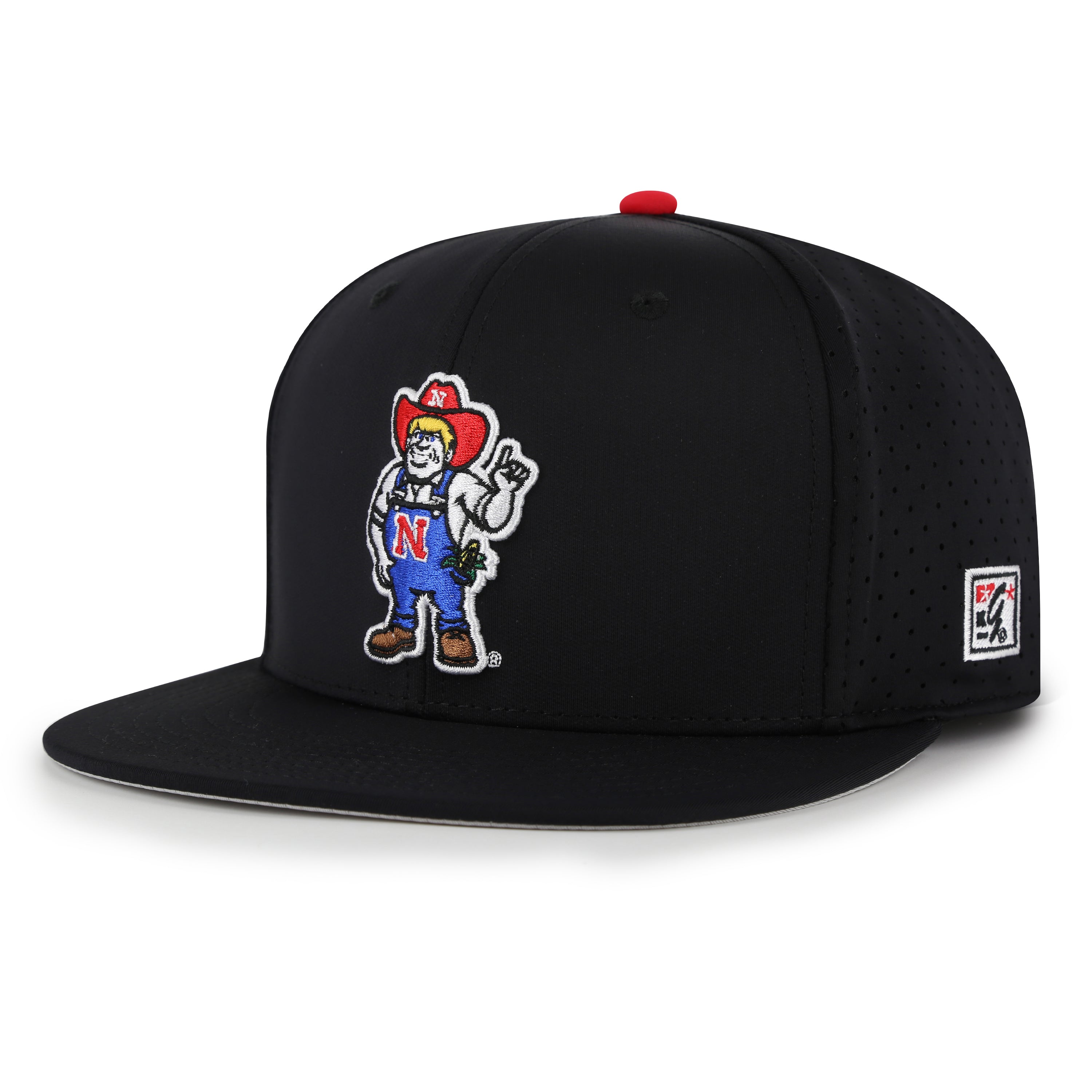 Perforated Perfect Game Herbie in Black Fitted Hat, Flat Bill, Fitted - Nebraska Cornhuskers