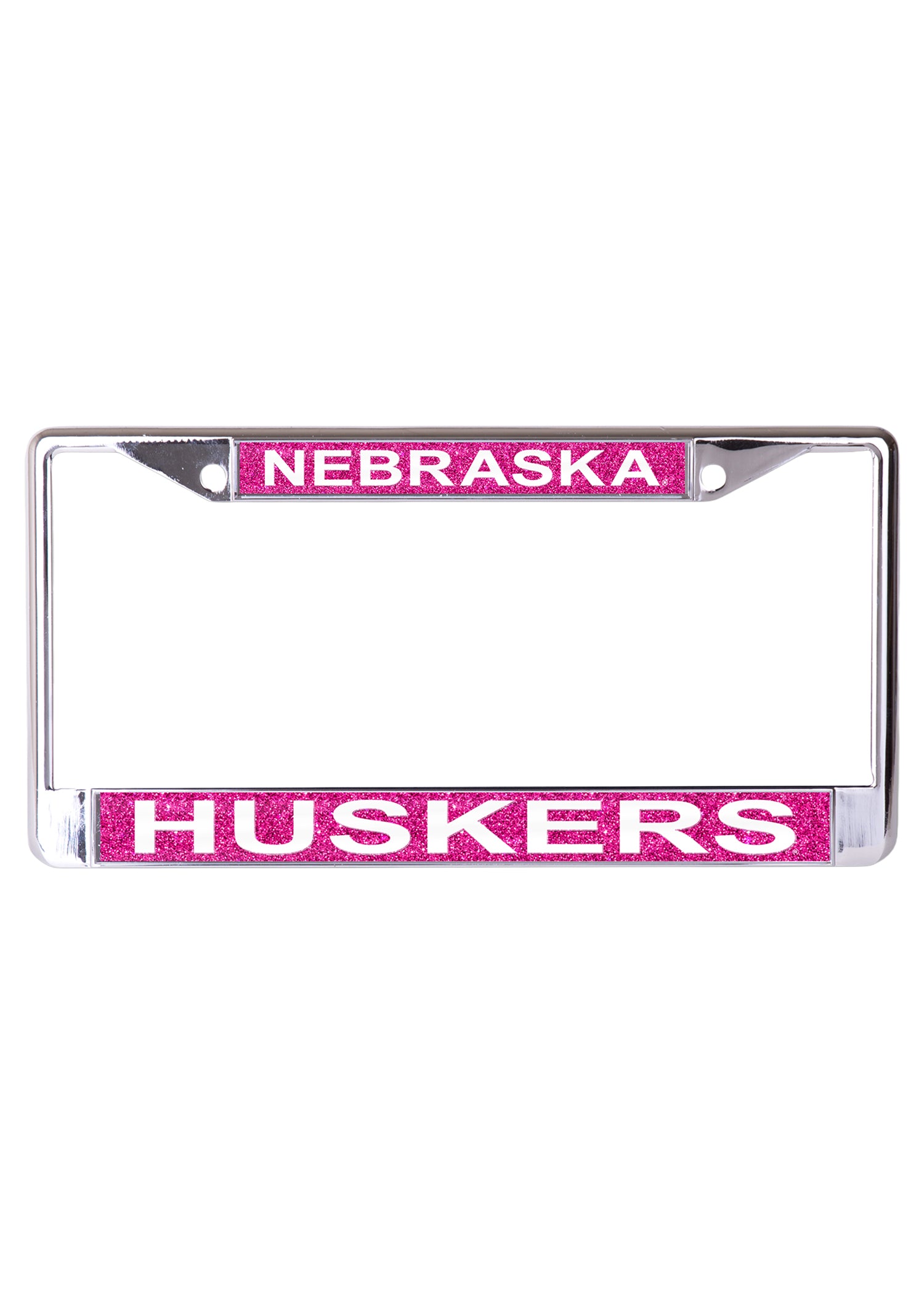 Pink Glitter Nebraska Huskers S/L Metal License Plate Frame - Nebraska Cornhuskers