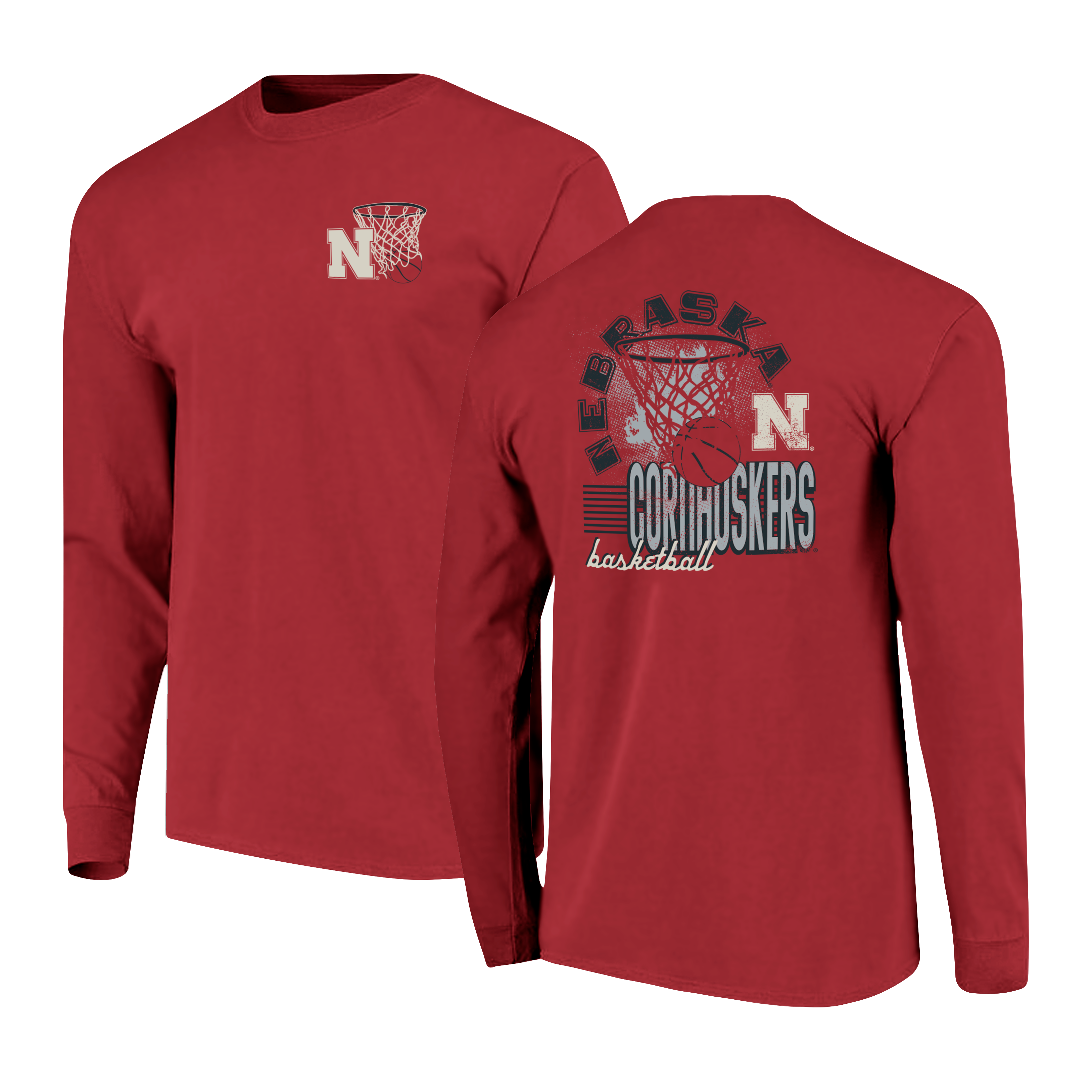 Red Basketball Hoop Cornhuskers Comfort Colors Long Sleeve Tee - Nebraska Cornhuskers