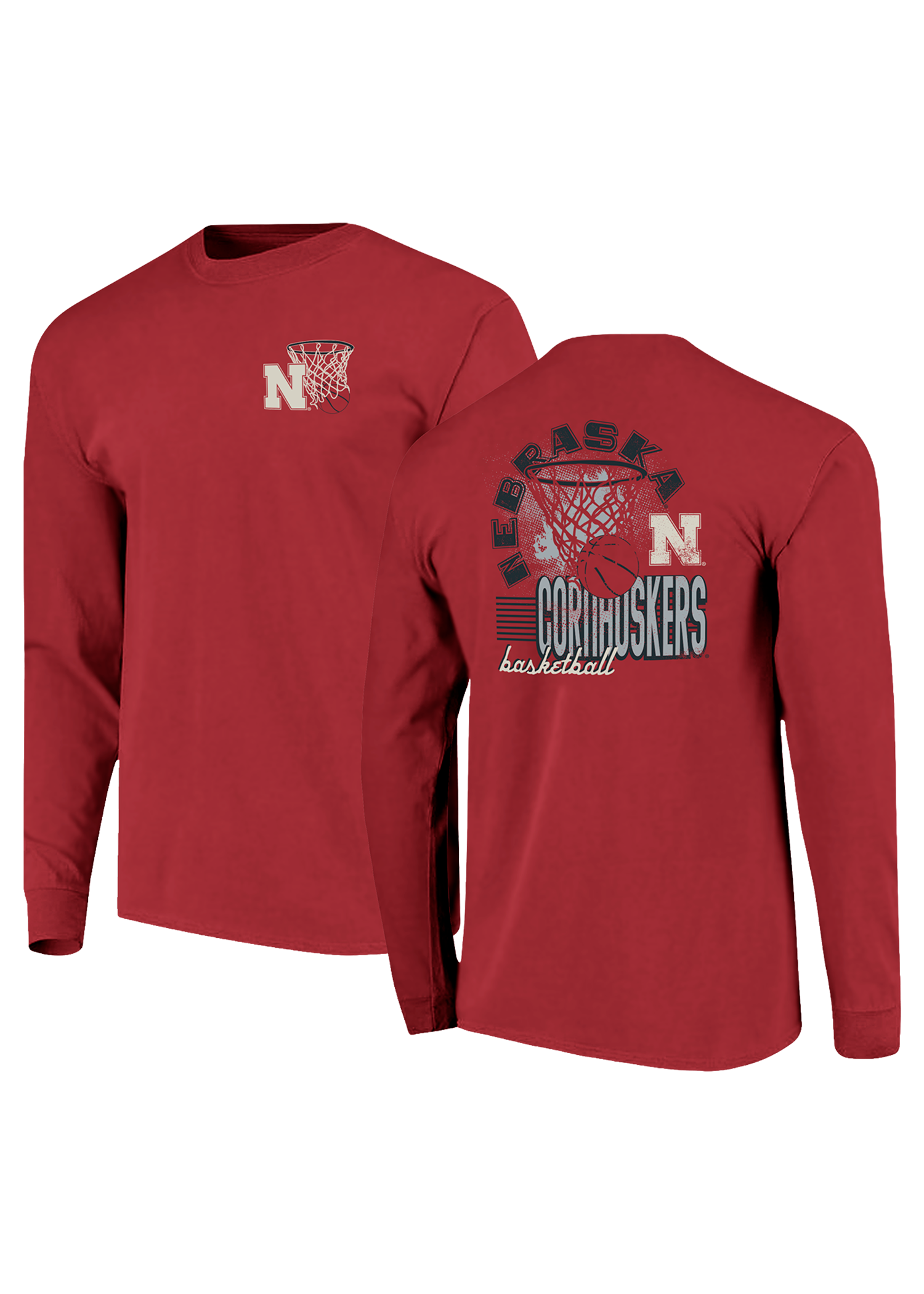 Red Basketball Hoop Cornhuskers Comfort Colors Long Sleeve Tee - Nebraska Cornhuskers
