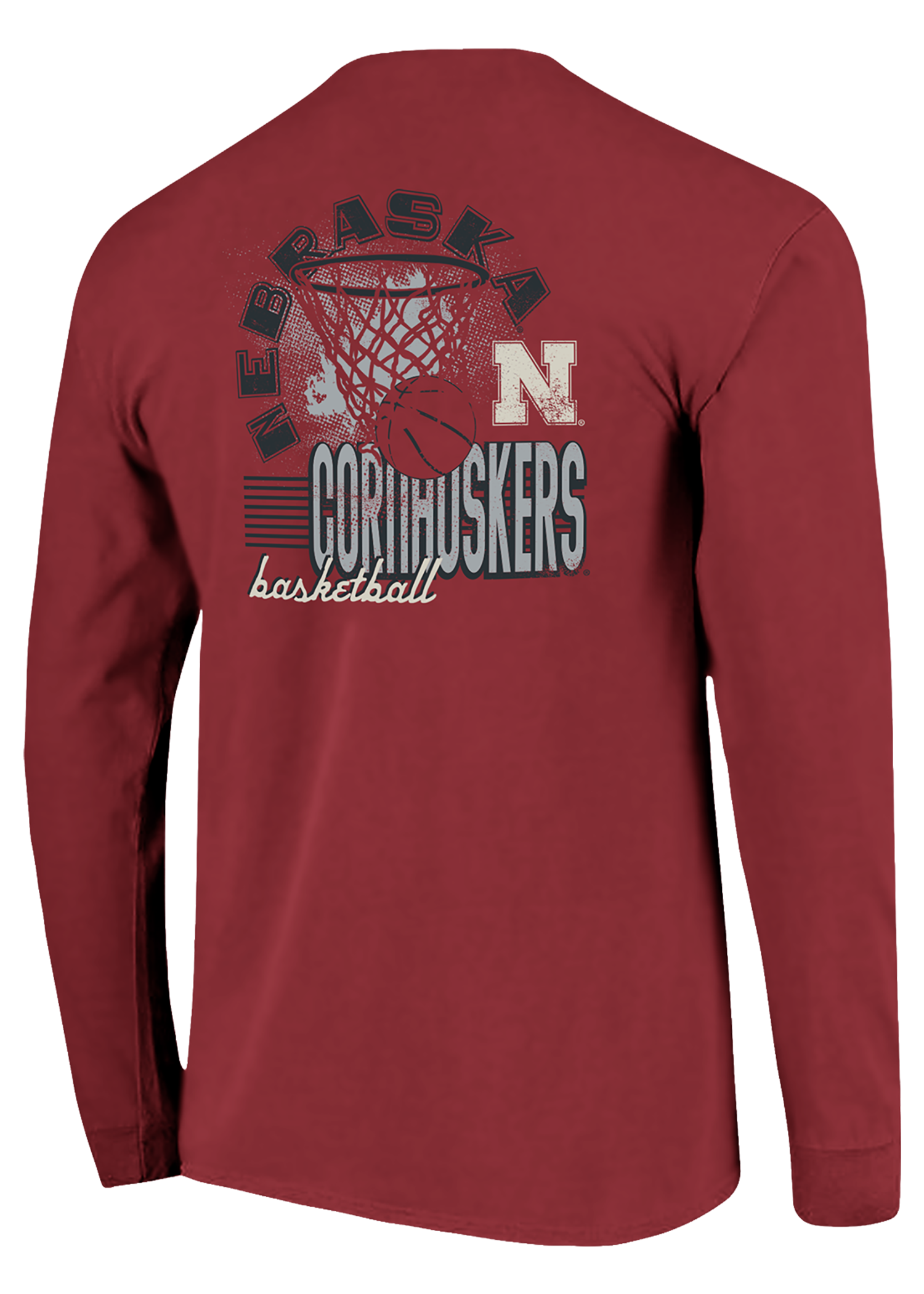 Red Basketball Hoop Cornhuskers Comfort Colors Long Sleeve Tee - Nebraska Cornhuskers