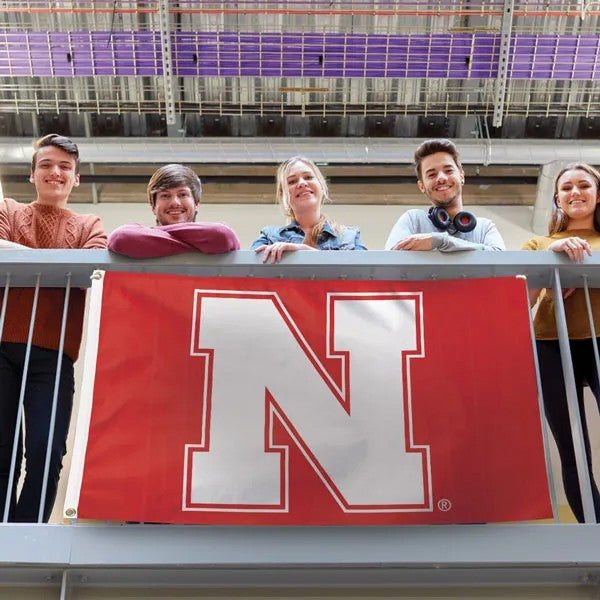 Red Block N - Deluxe Flag Single Sided Silk Screened 3ft x 5ft Nebraska Cornhuskers