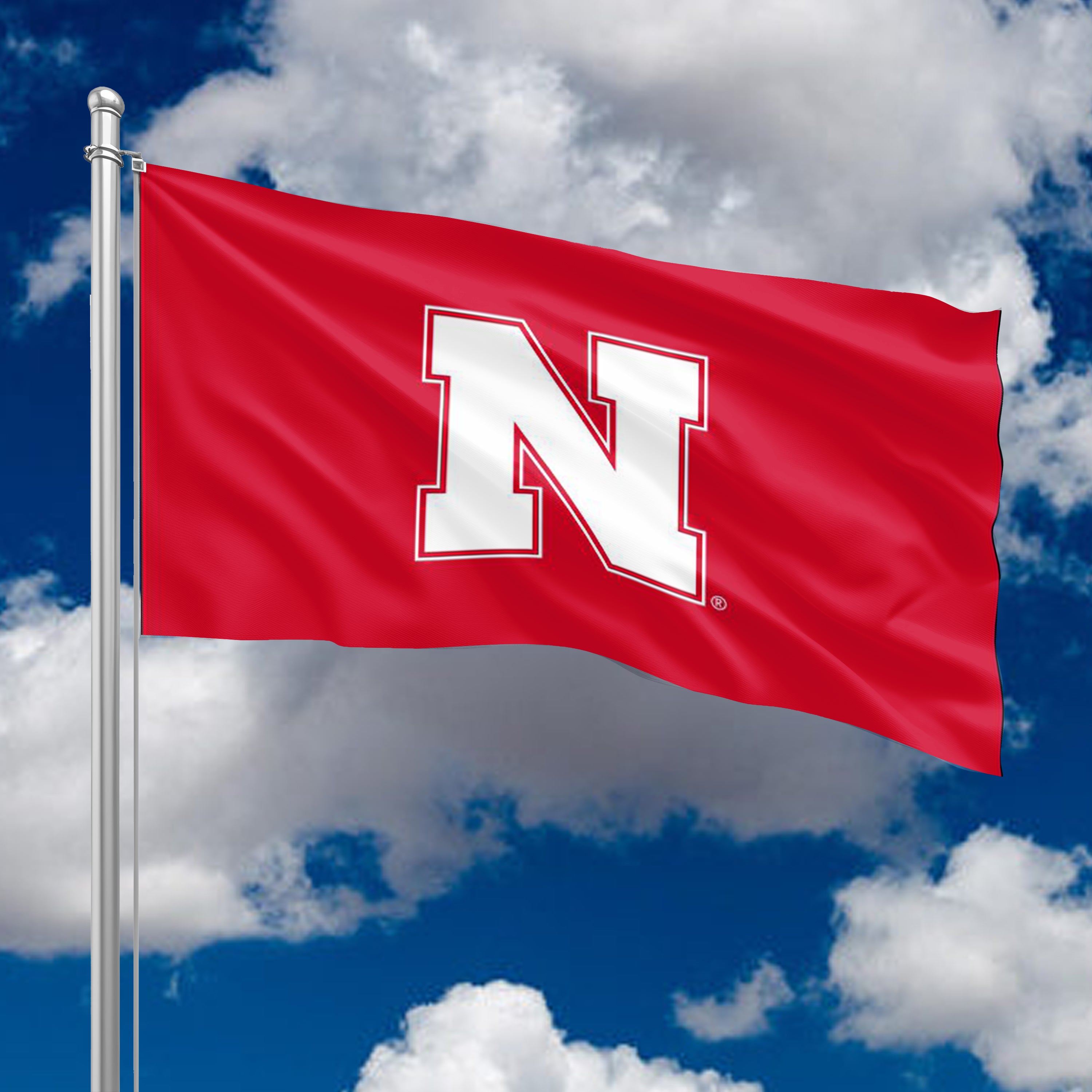 Red Block N - Flag Single Sided Applique 3ft x 5ft Grommets Nebraska Cornhuskers