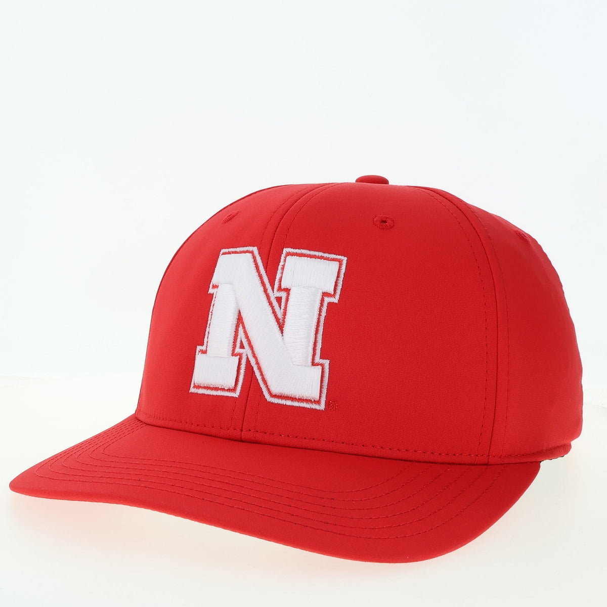 Back9 Red Block N with Script Huskers on Back Hat, Pre-Curved Bill, Stretch-Fit - Nebraska Cornhuskers