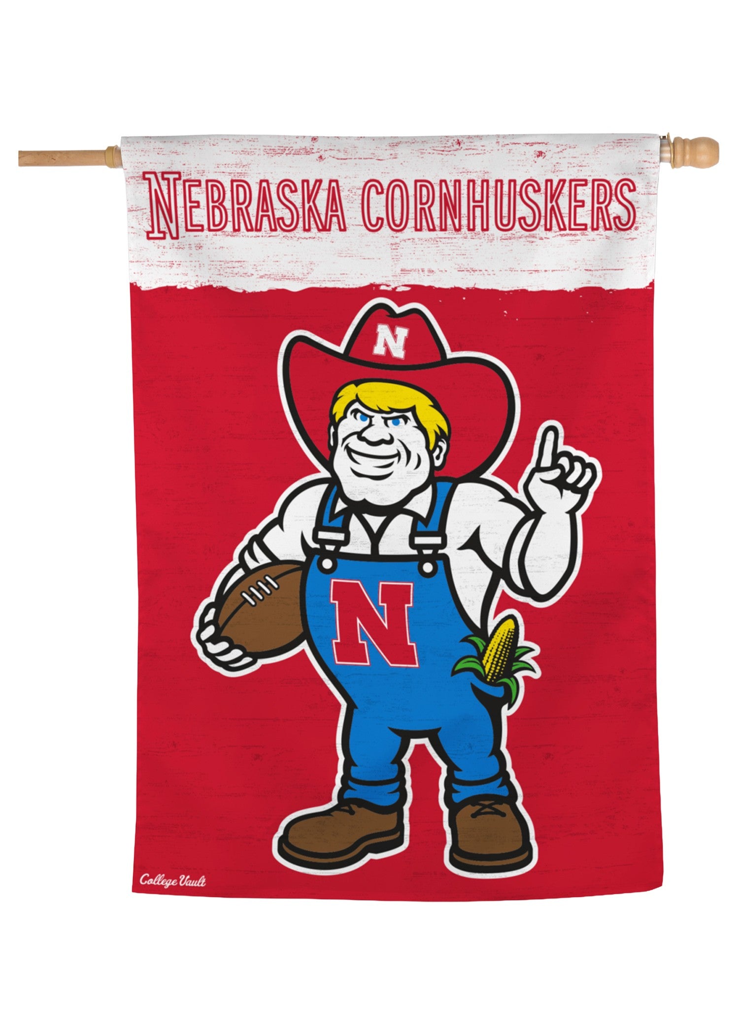 Red Herbie - Vertical Flag Single Sided Silk Screened 28in x 40in Nebraska Cornhuskers