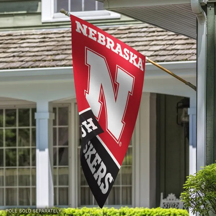 Red Nebraska Block N Black Stripe - Vertical Flag Single Sided Silk Screened 28in x 40in Nebraska Cornhuskers