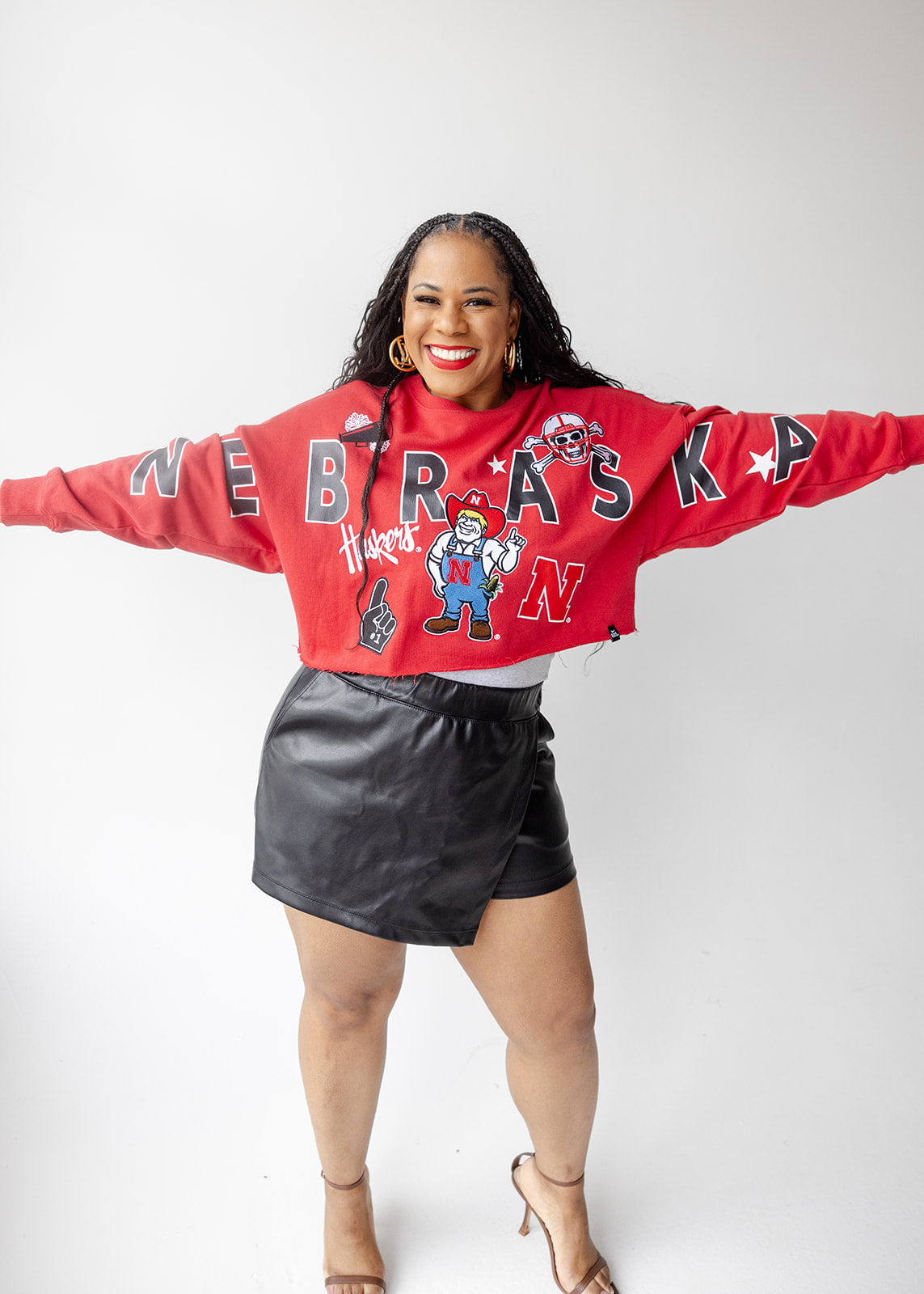 Red Patched Up Crop Long Sleeve - Nebraska Cornhuskers