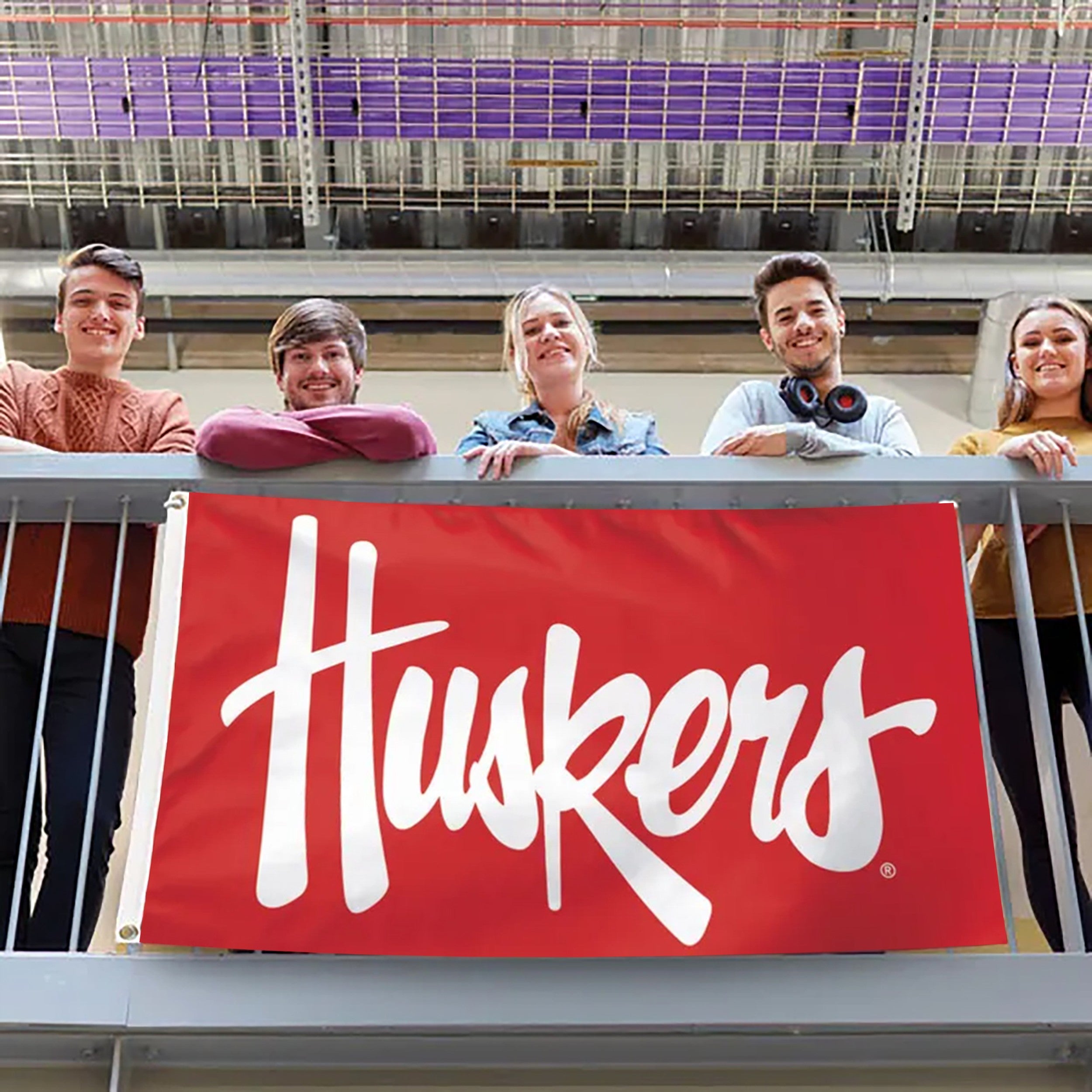 Red Script Huskers - Deluxe Flag Single Sided Silk Screened 3ft x 5ft Nebraska Cornhuskers
