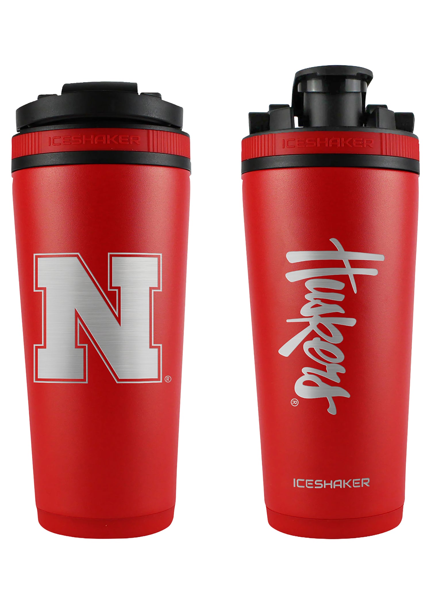 Red Script Huskers 26oz Stainless Steel Flex Ice Shaker Bottle - Nebraska Cornhuskers