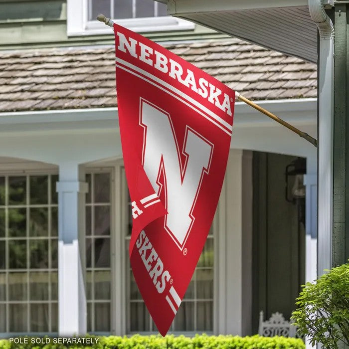 Red Striped Block N - Vertical Flag Single Sided Silk Screened 28in x 40in Nebraska Cornhuskers