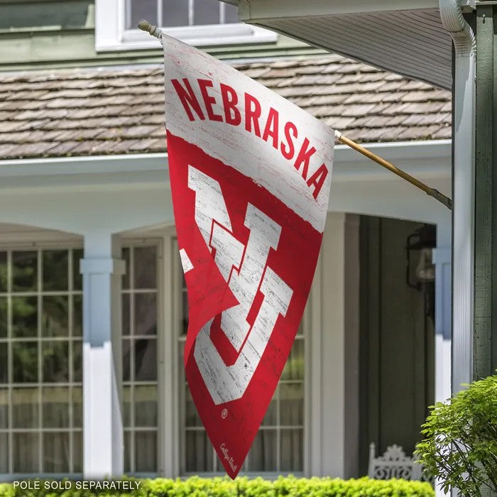 Red White Weathered NU - Vertical Flag Single Sided Silk Screened 28in x 40in Nebraska Cornhuskers