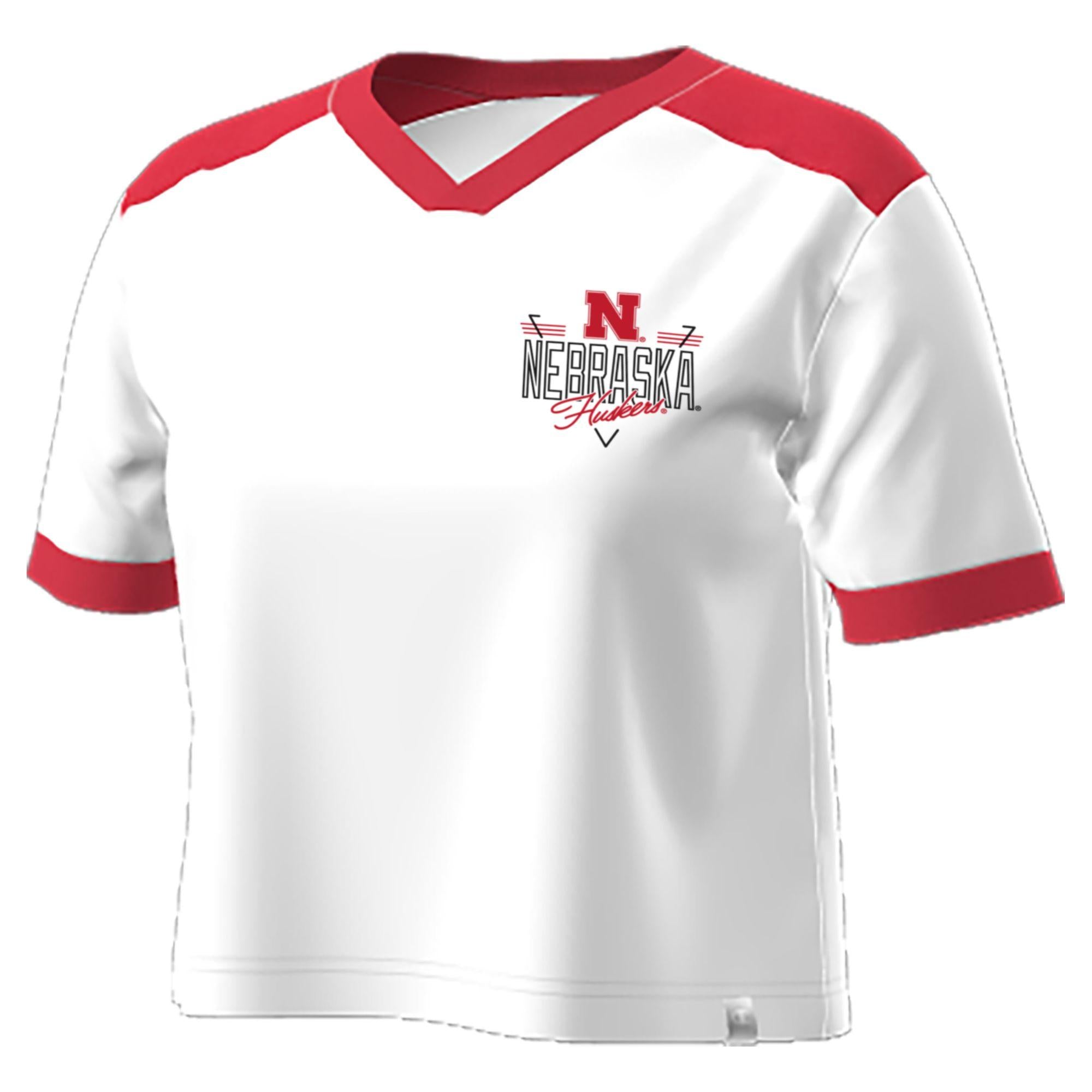 Retro Script Huskers V-Neck Cropped Tee - Nebraska Cornhuskers