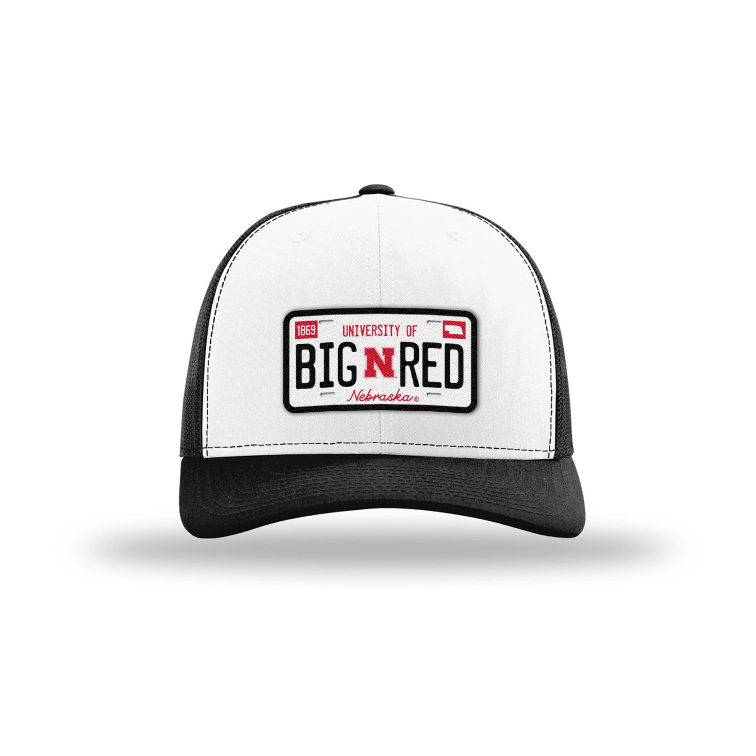 Roadtrip Trucker Collection 112 Black and White License Plate Hat, Snapback, Curved Bill - Nebraska Cornhuskers