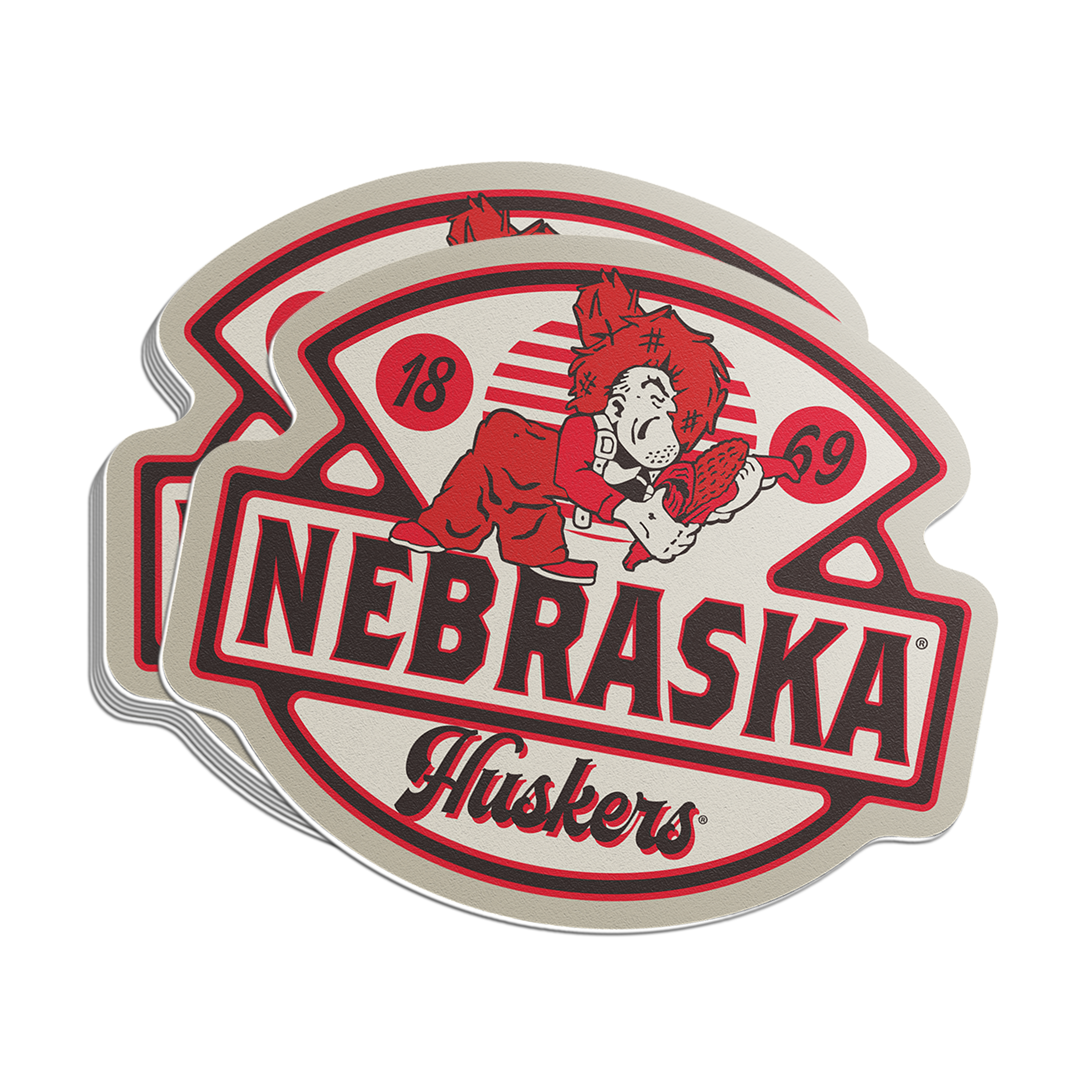 Rugged Vintage Harry Husker Sticker - Large - Nebraska Cornhuskers