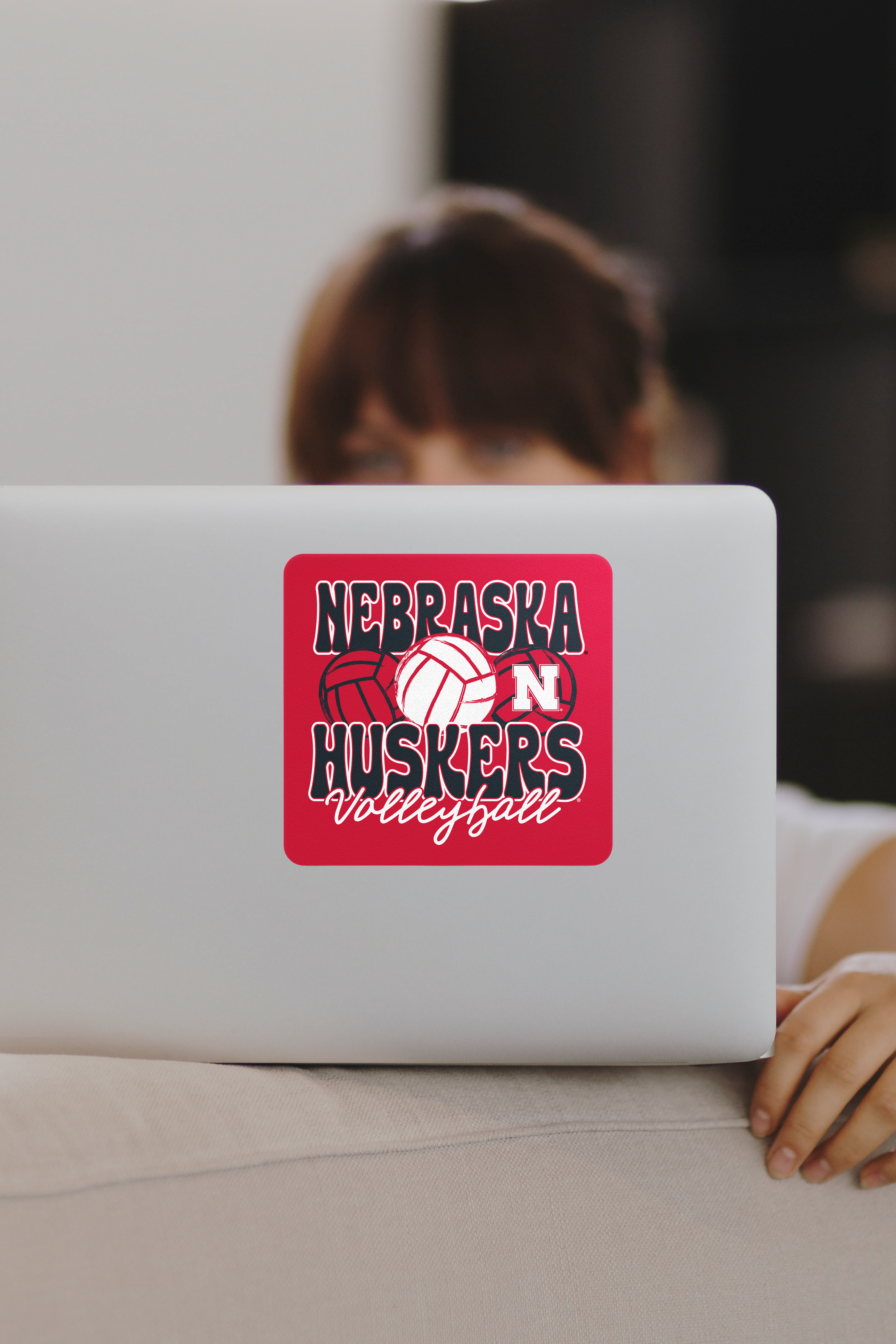 Rugged Volleyball Groovy Sticker - Large - Nebraska Cornhuskers