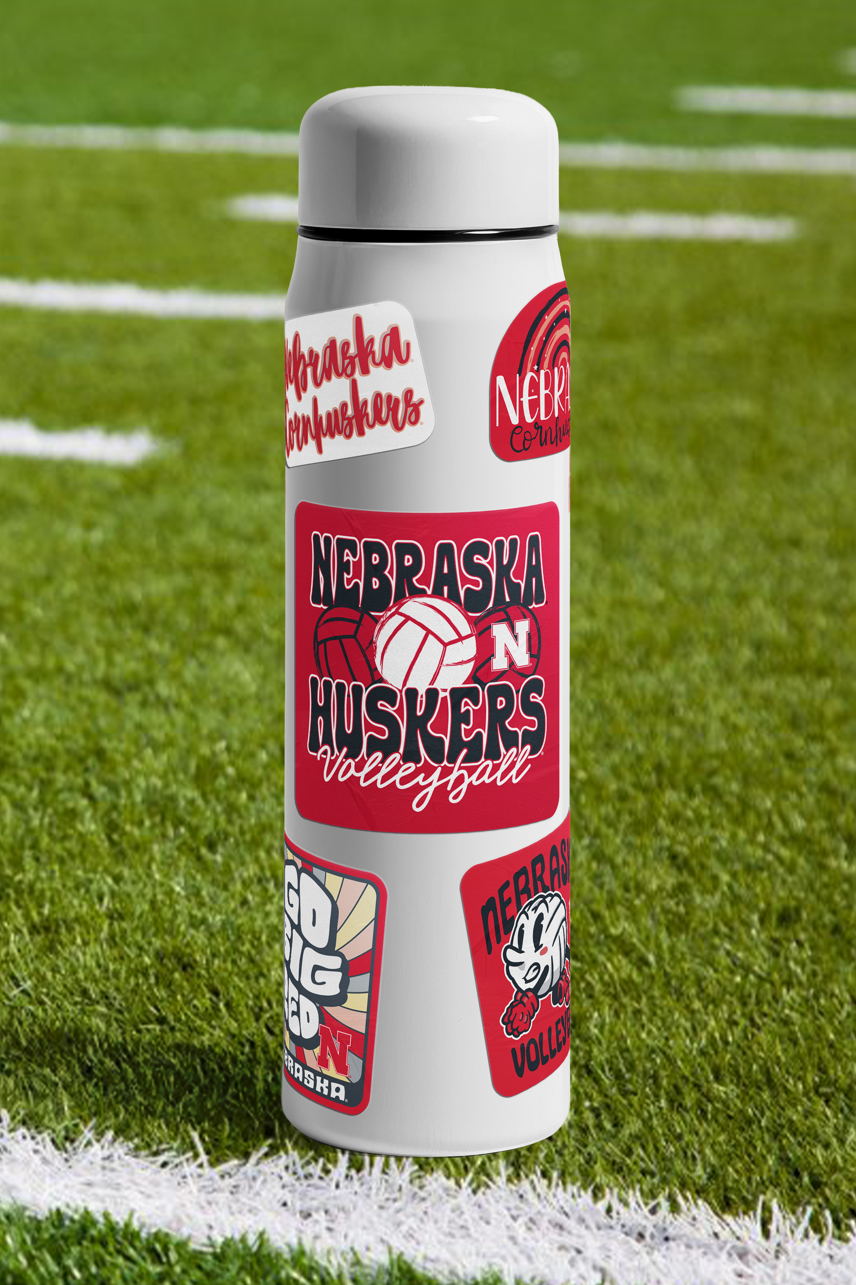 Rugged Volleyball Groovy Sticker - Large - Nebraska Cornhuskers