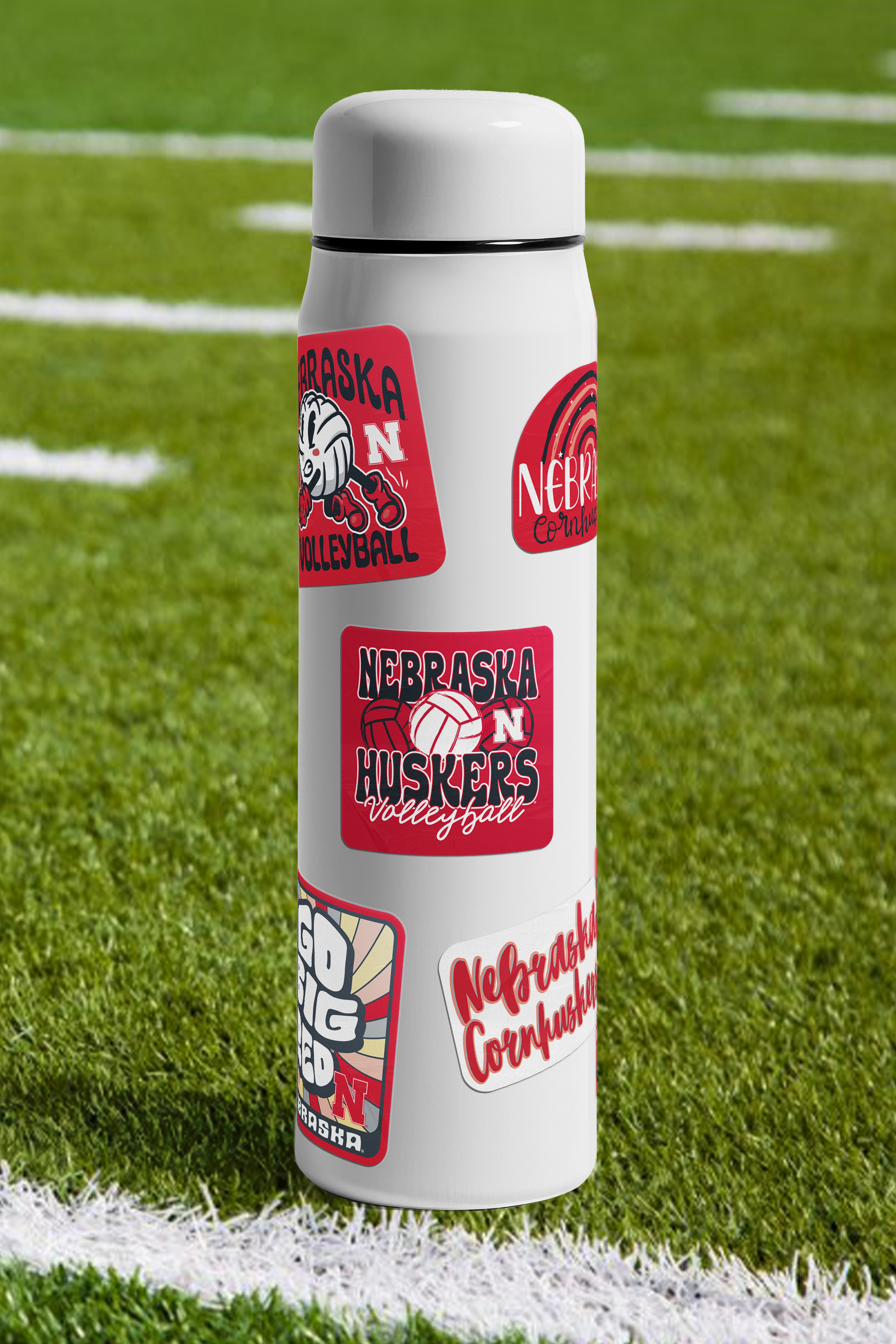 Rugged Volleyball Groovy Sticker - Medium - Nebraska Cornhuskers