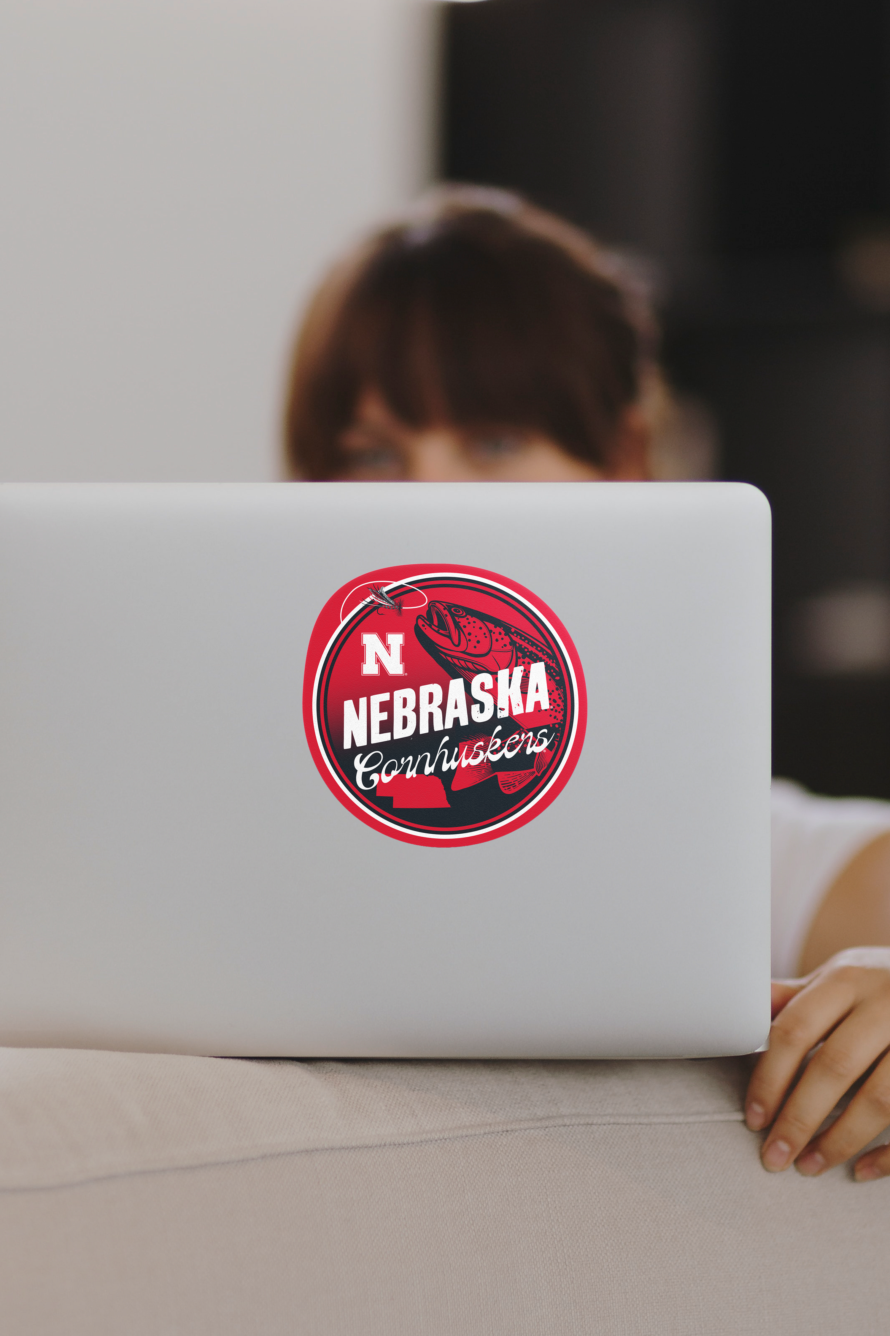Rugged Fishing Sticker - Medium - Nebraska Cornhuskers