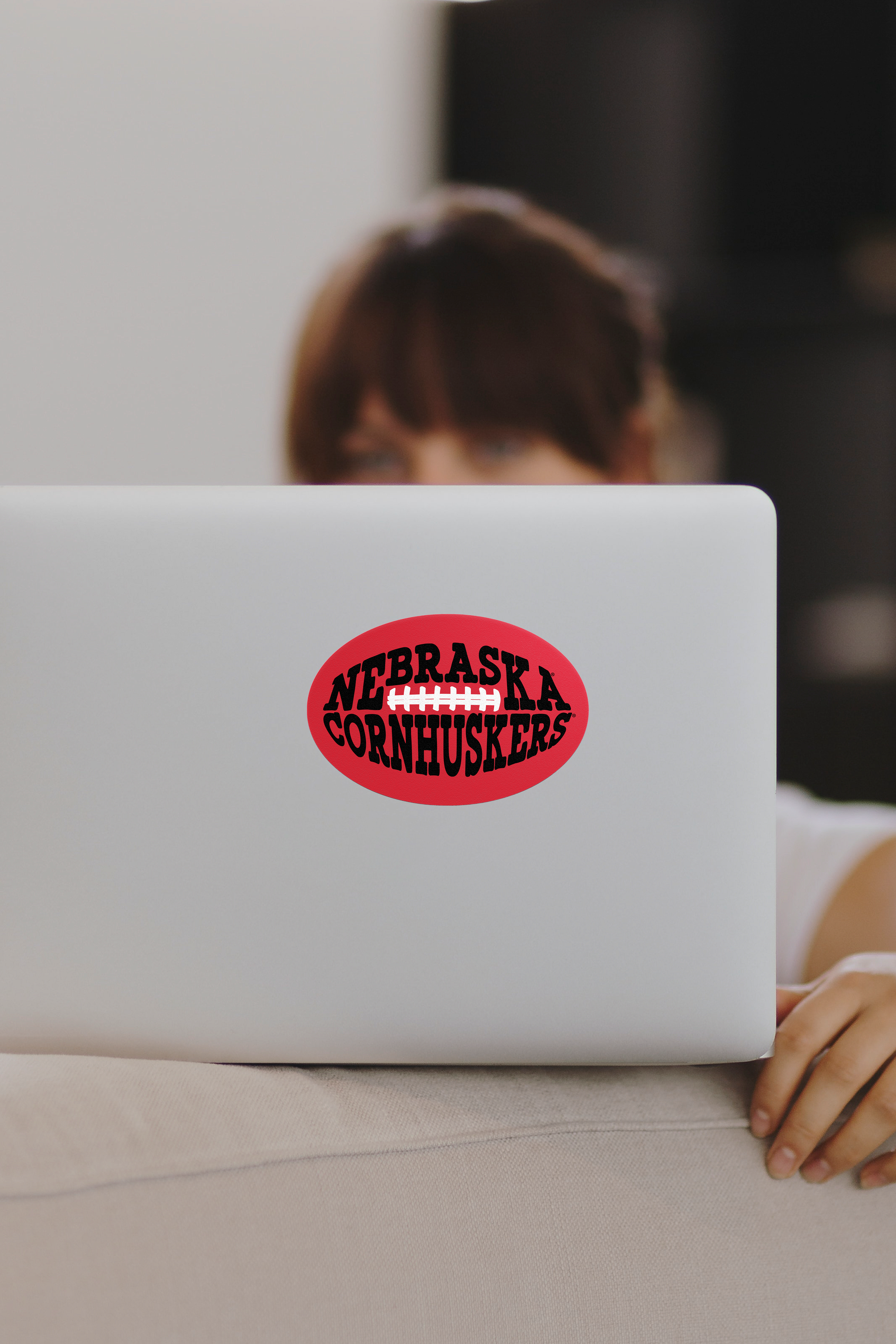Rugged Football Shaped Sticker - Medium - Nebraska Cornhuskers