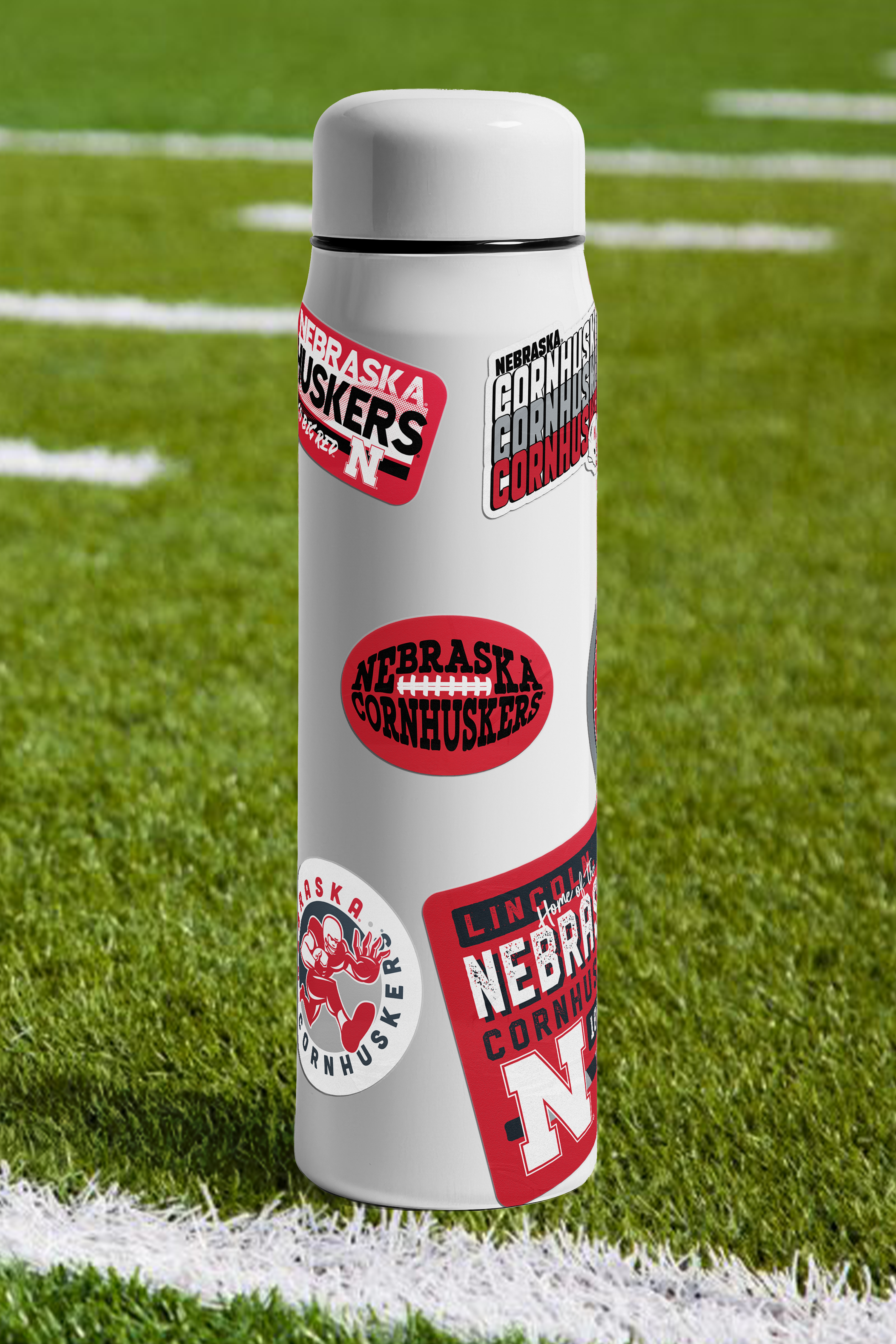 Rugged Football Shaped Sticker - Medium - Nebraska Cornhuskers