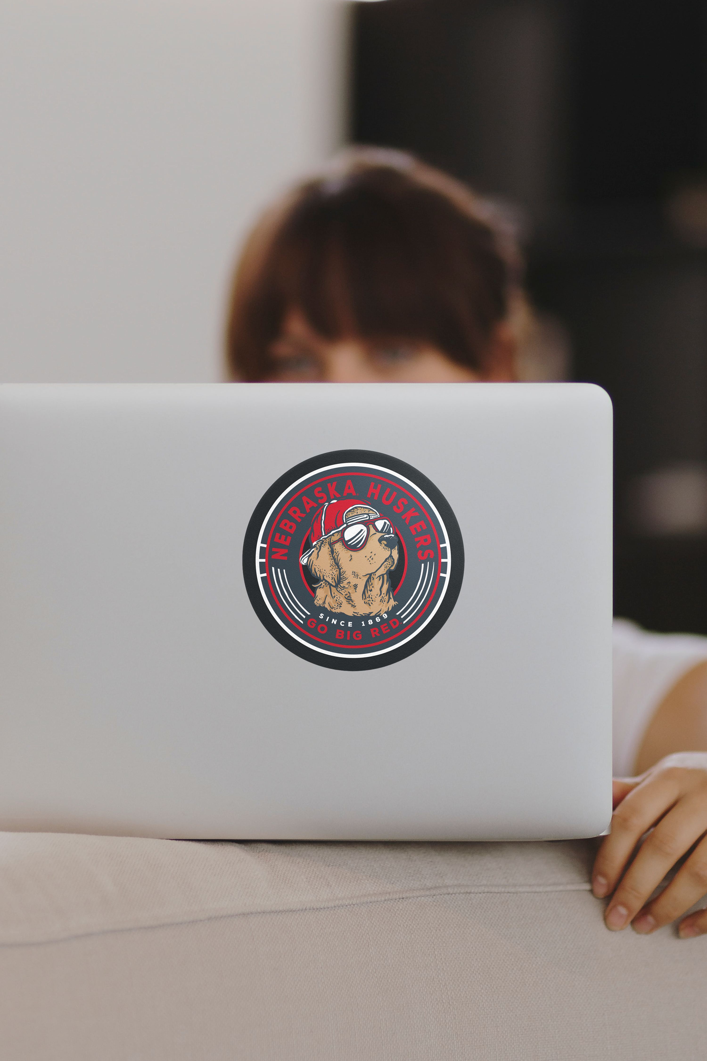 Rugged Golden Retriever Dog Sticker - Medium - Nebraska Cornhuskers
