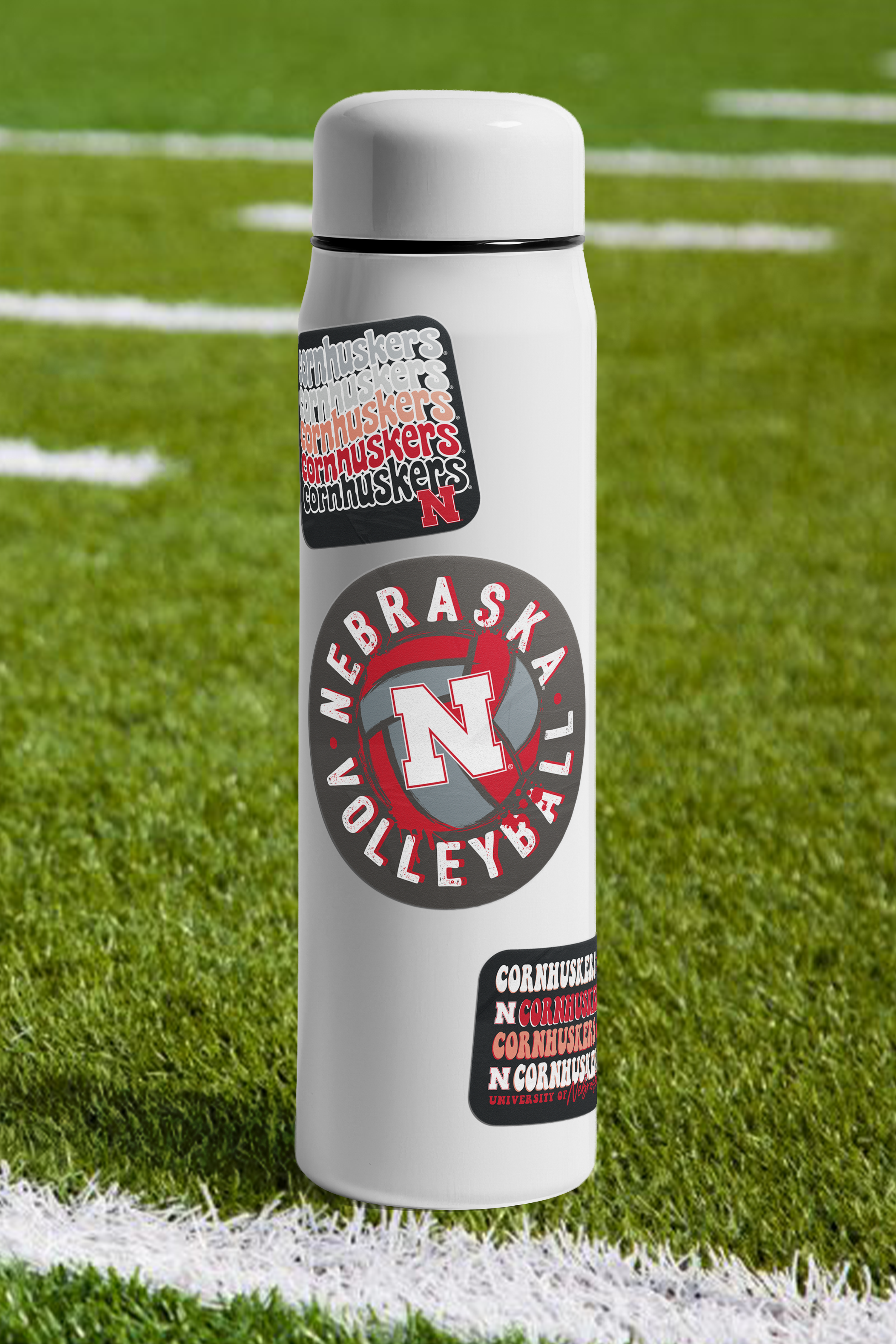 Rugged Grey Volleyball Circle Sticker - Large - Nebraska Cornhuskers