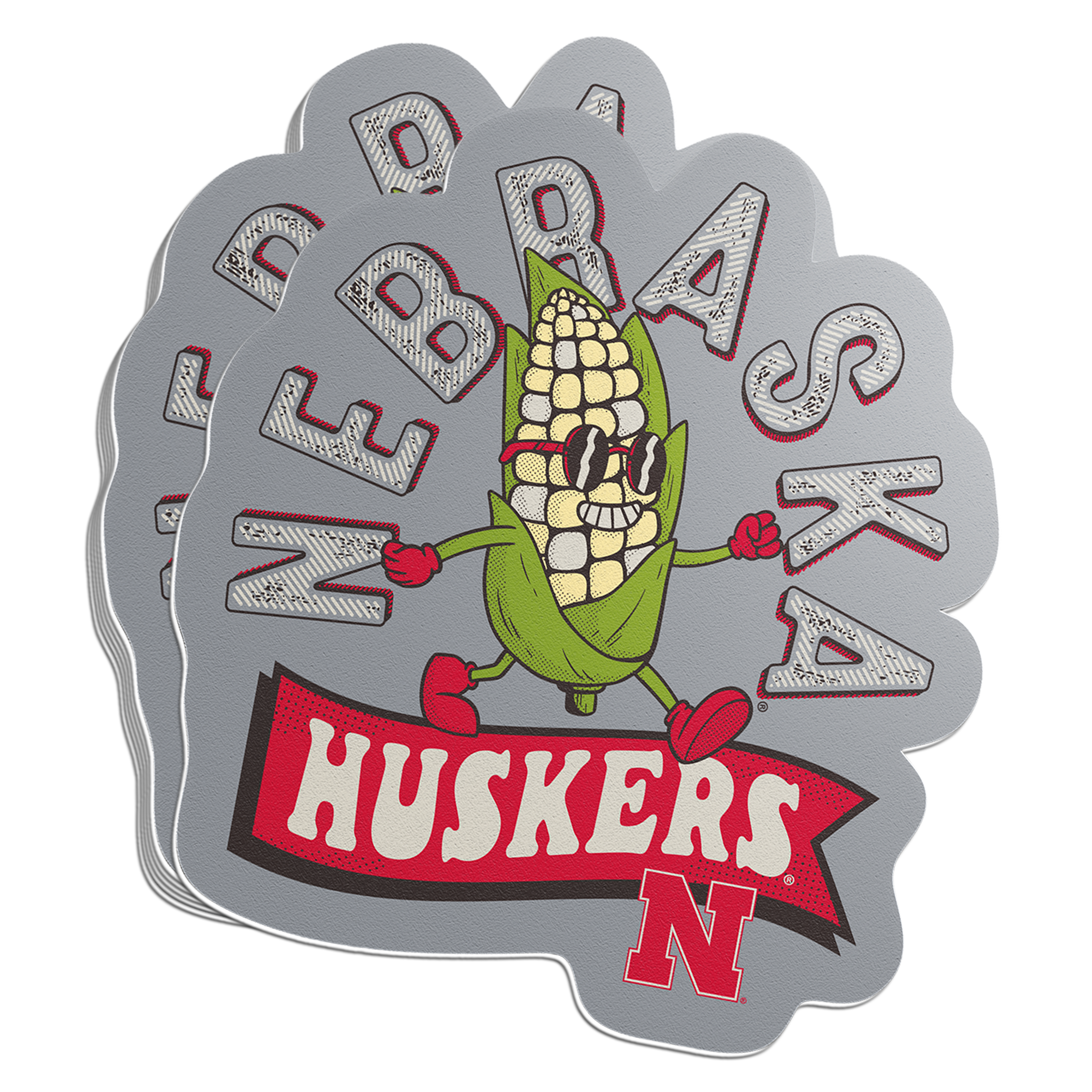 Rugged Happy Corn Arch Banner Sticker - Large - Nebraska Cornhuskers