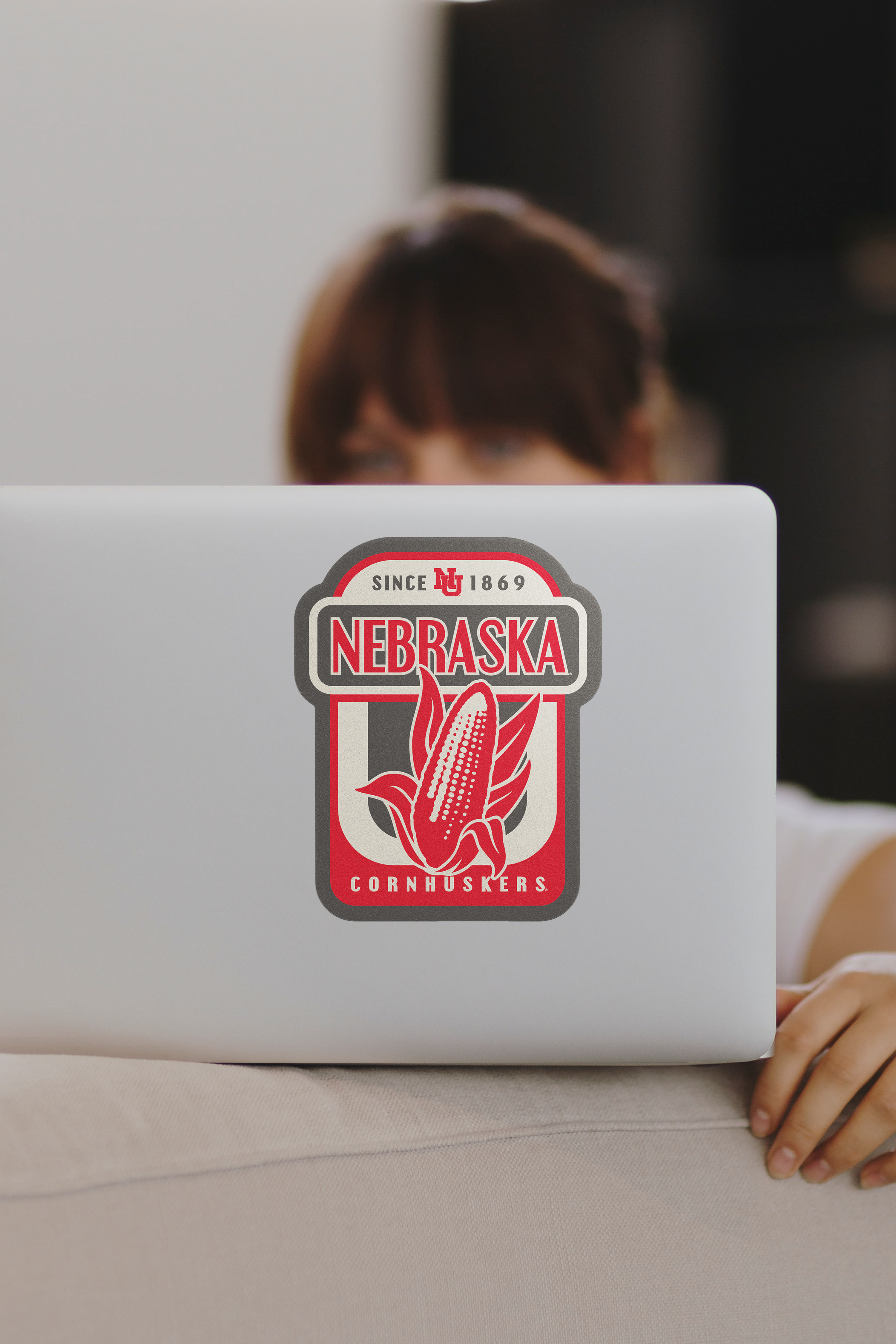 Rugged Inner Circle Badge Sticker - Large - Nebraska Cornhuskers