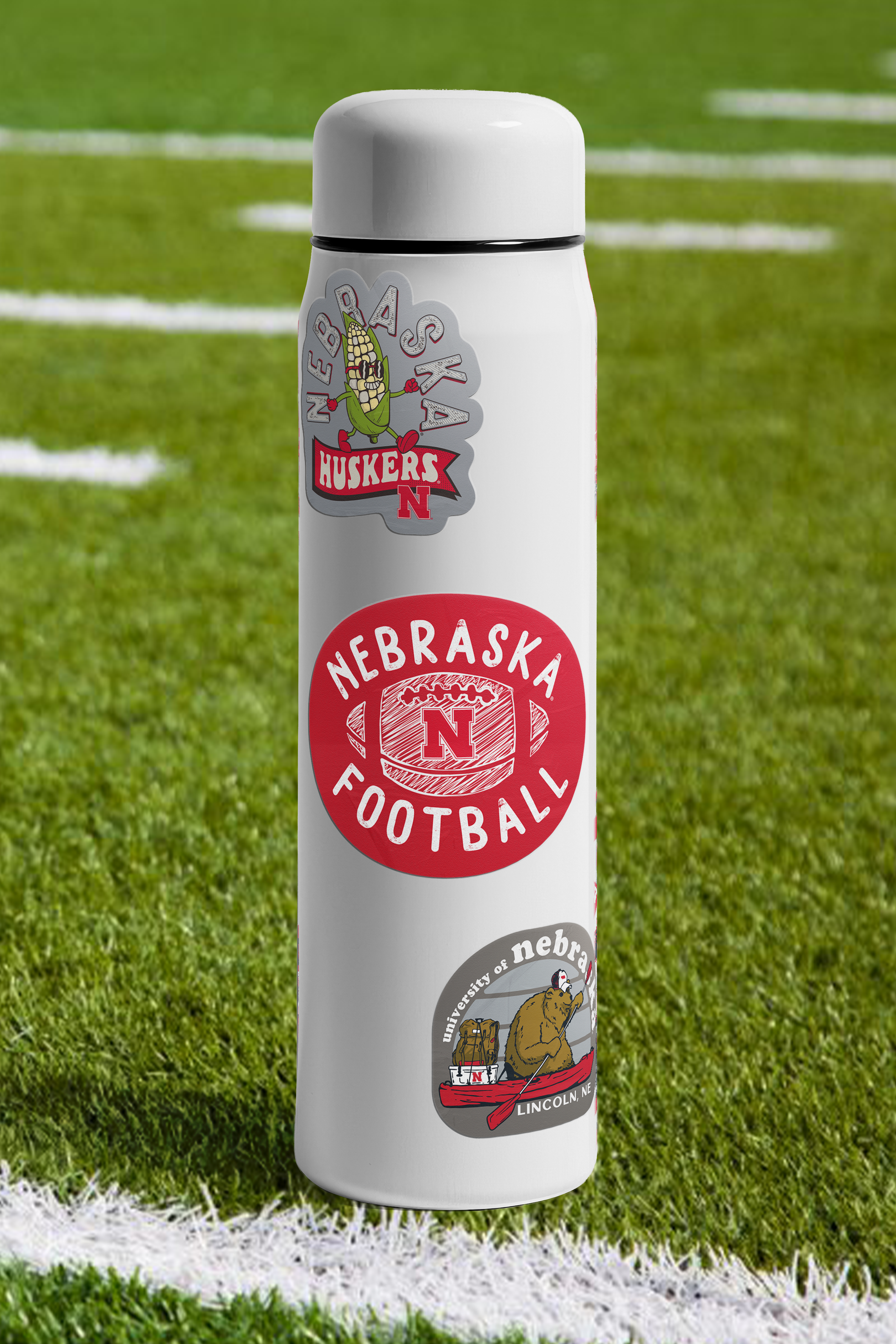 Rugged Scribble Football Sticker - Large - Nebraska Cornhuskers