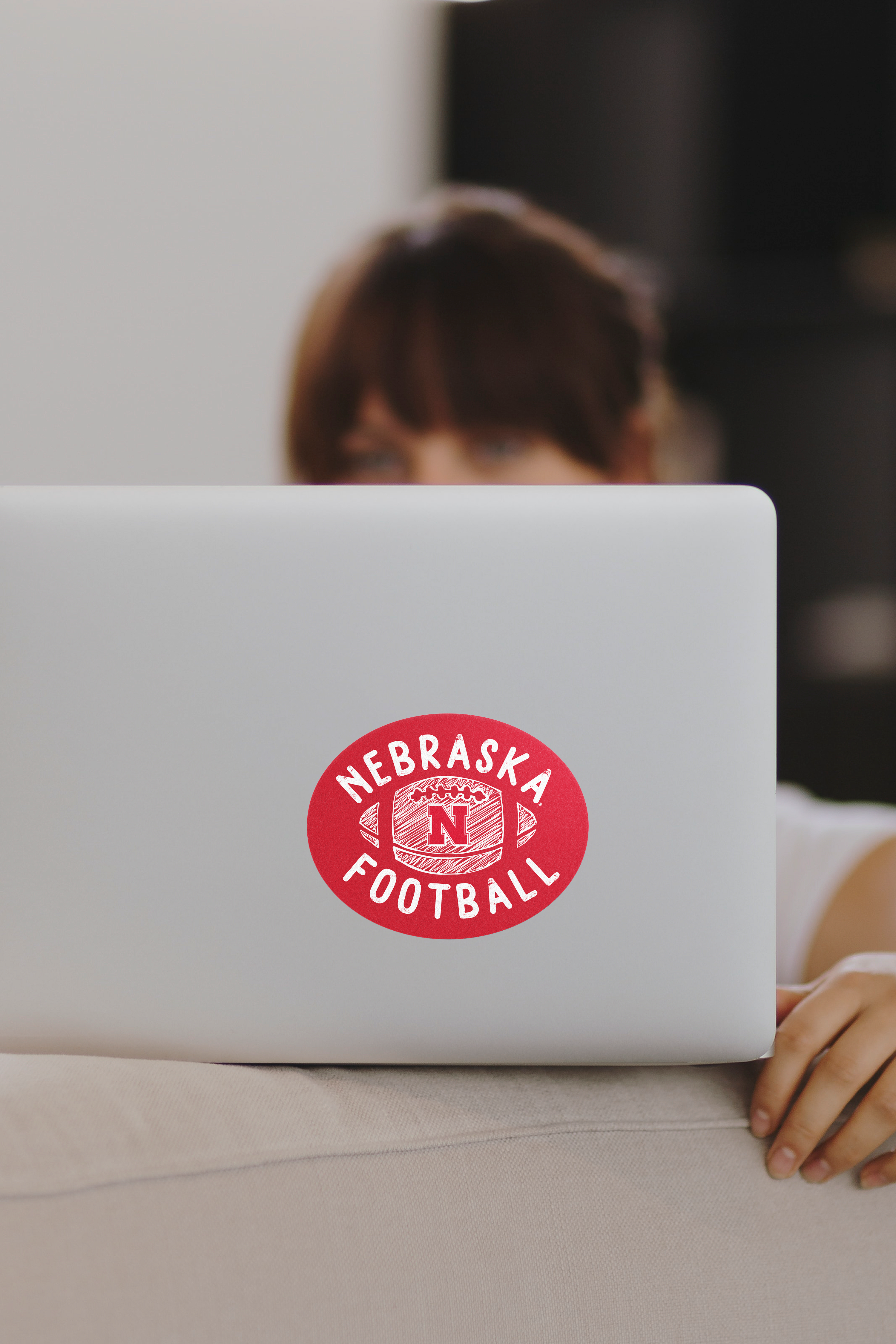 Rugged Scribble Football Sticker - Medium - Nebraska Cornhuskers