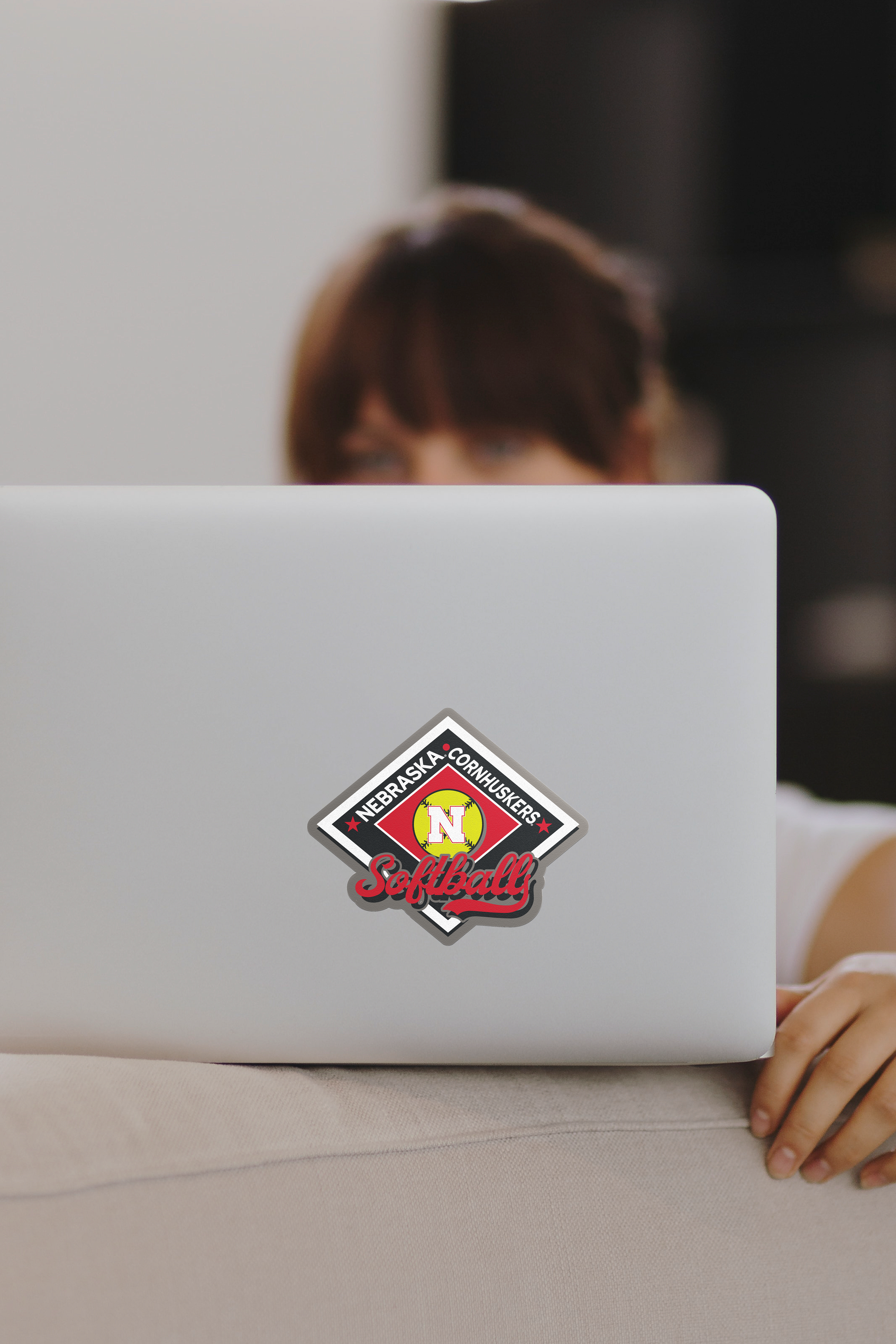 Rugged Softball Diamond Sticker - Medium - Nebraska Cornhuskers