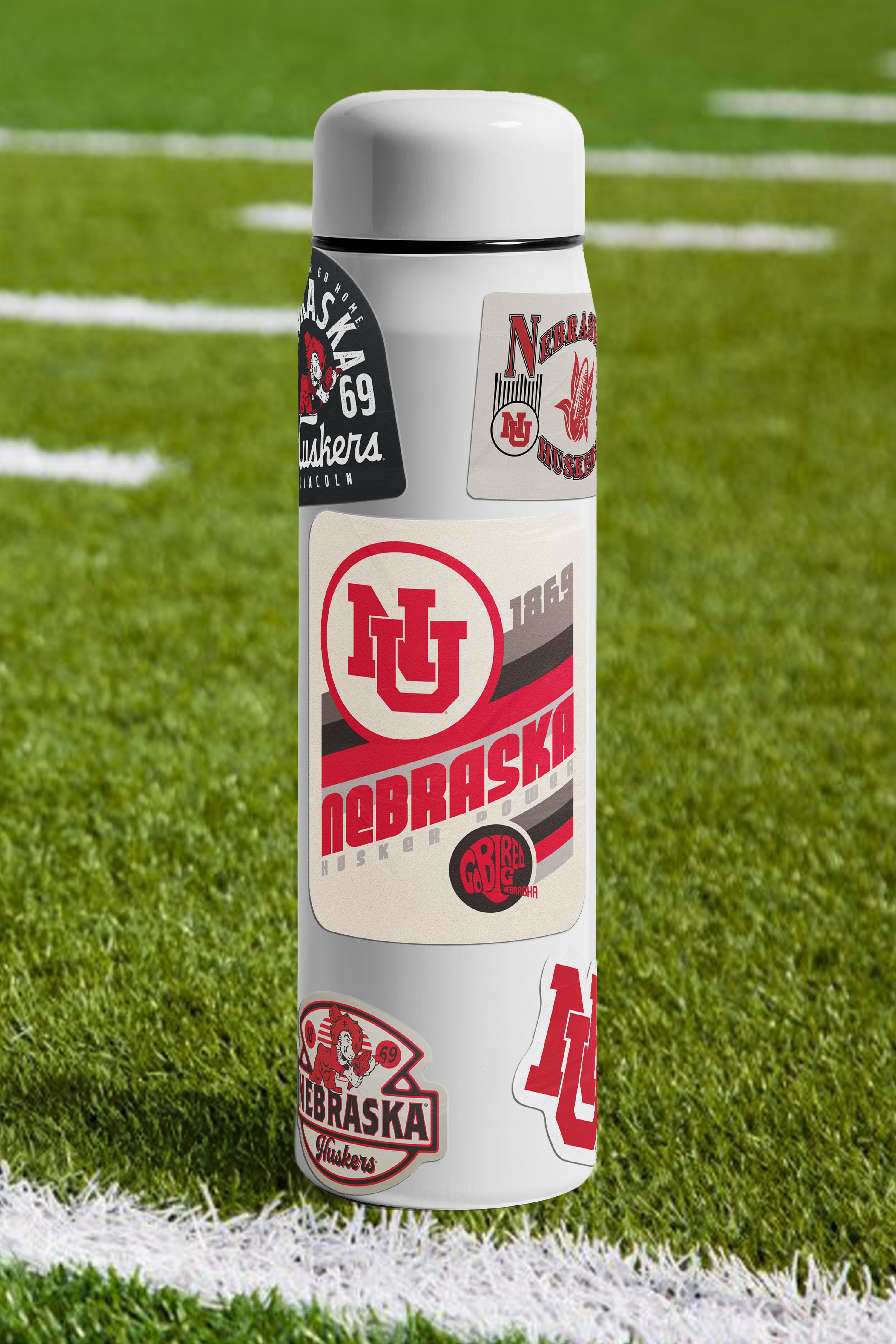 Rugged Striped Husker Power Sticker - Large - Nebraska Cornhuskers