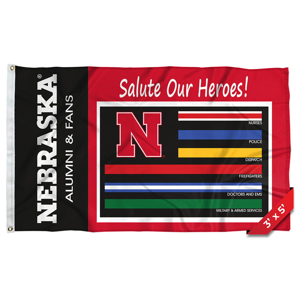 Salute Our Heroes - Flag Single Sided Silk Screened 3ft x 5ft Grommet Nebraska Cornhuskers