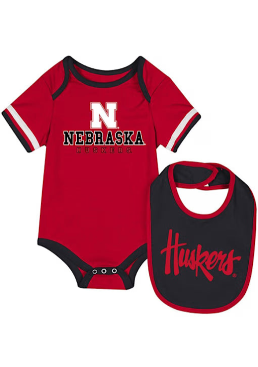 Infant Red 2-Piece Set Onesie and Bib Nebraska Cornhuskers