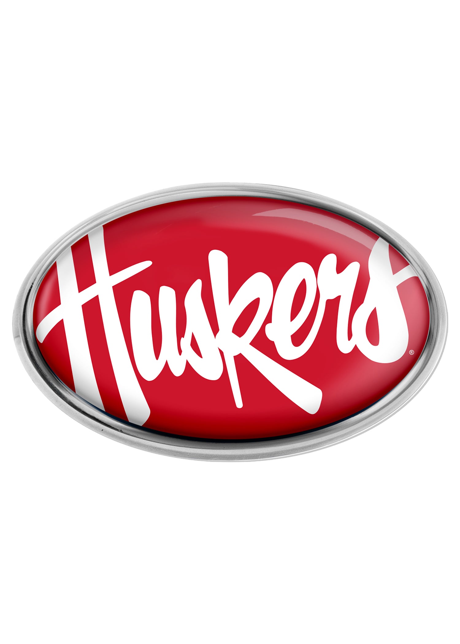 Script Huskers Oval Acrylic-Metallic Auto Emblem - Nebraska Cornhuskers